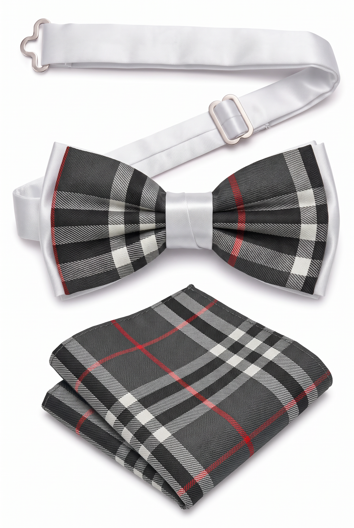 Boys Check Bow Tie Burberry Style with Strap - Black - White