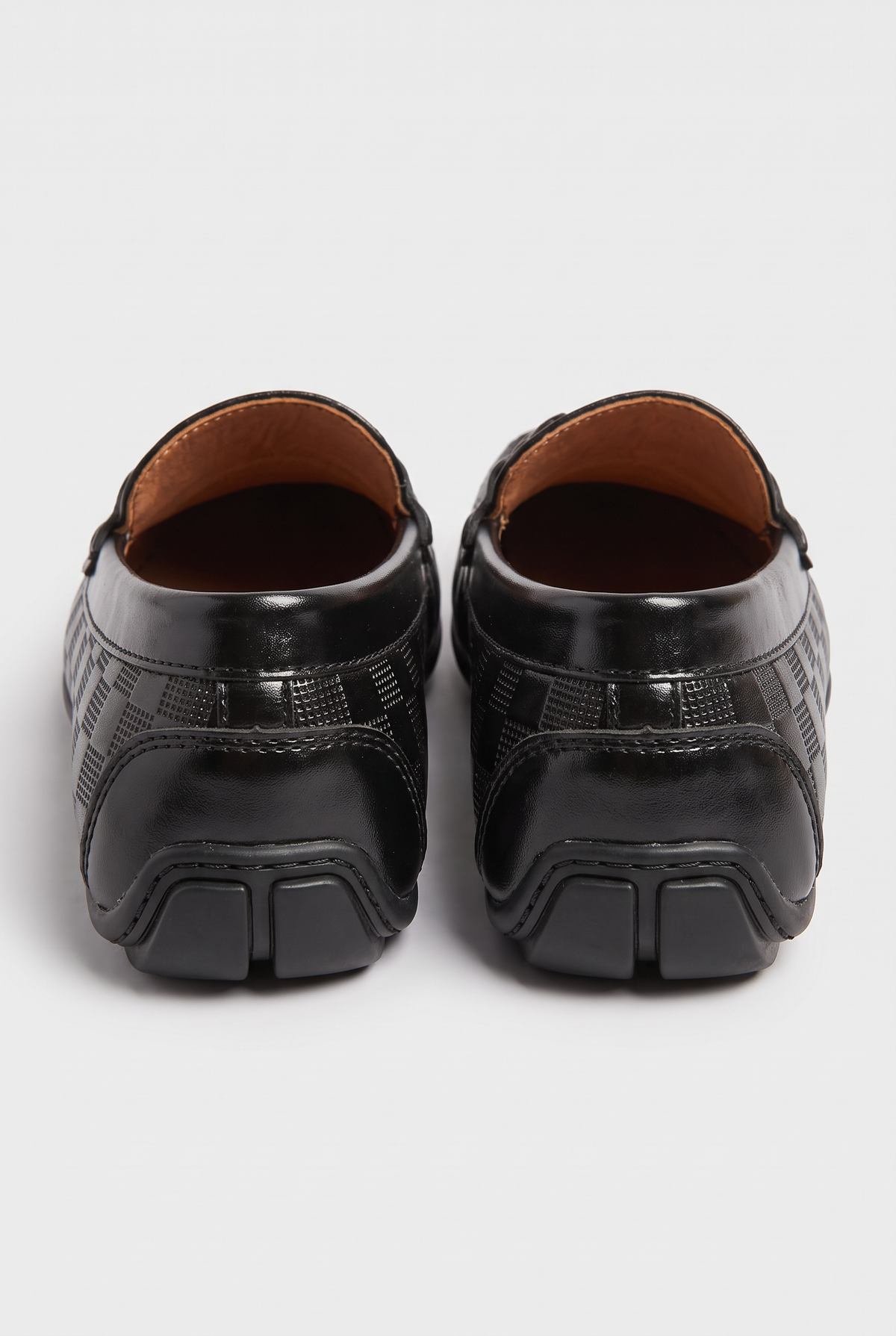 Boys Check Pattern Slip-On Loafer Shoes - Sevva Toto Black Back Picture