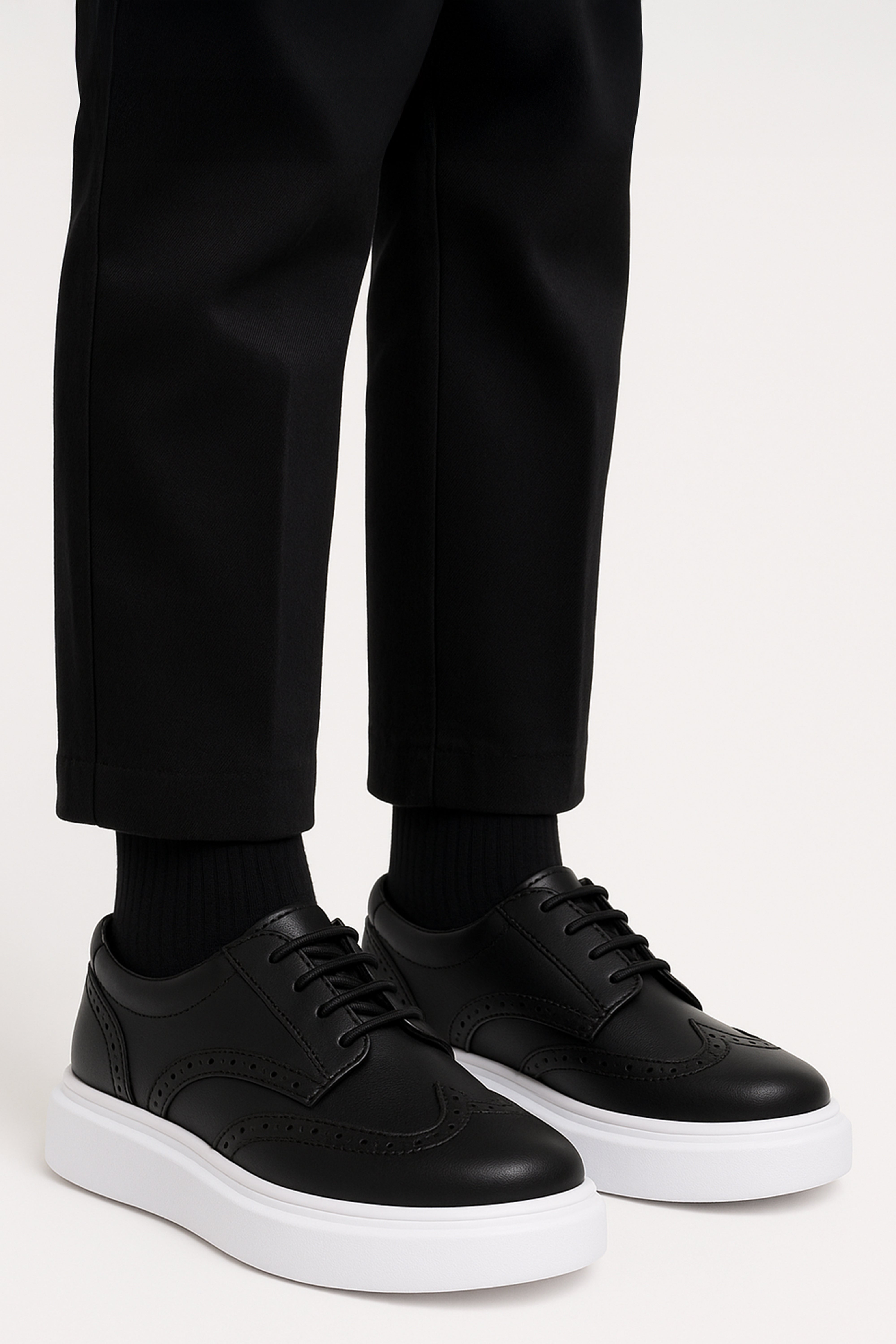 Boys Chunky Sole Black Brogue Shoes - Black Model Picture