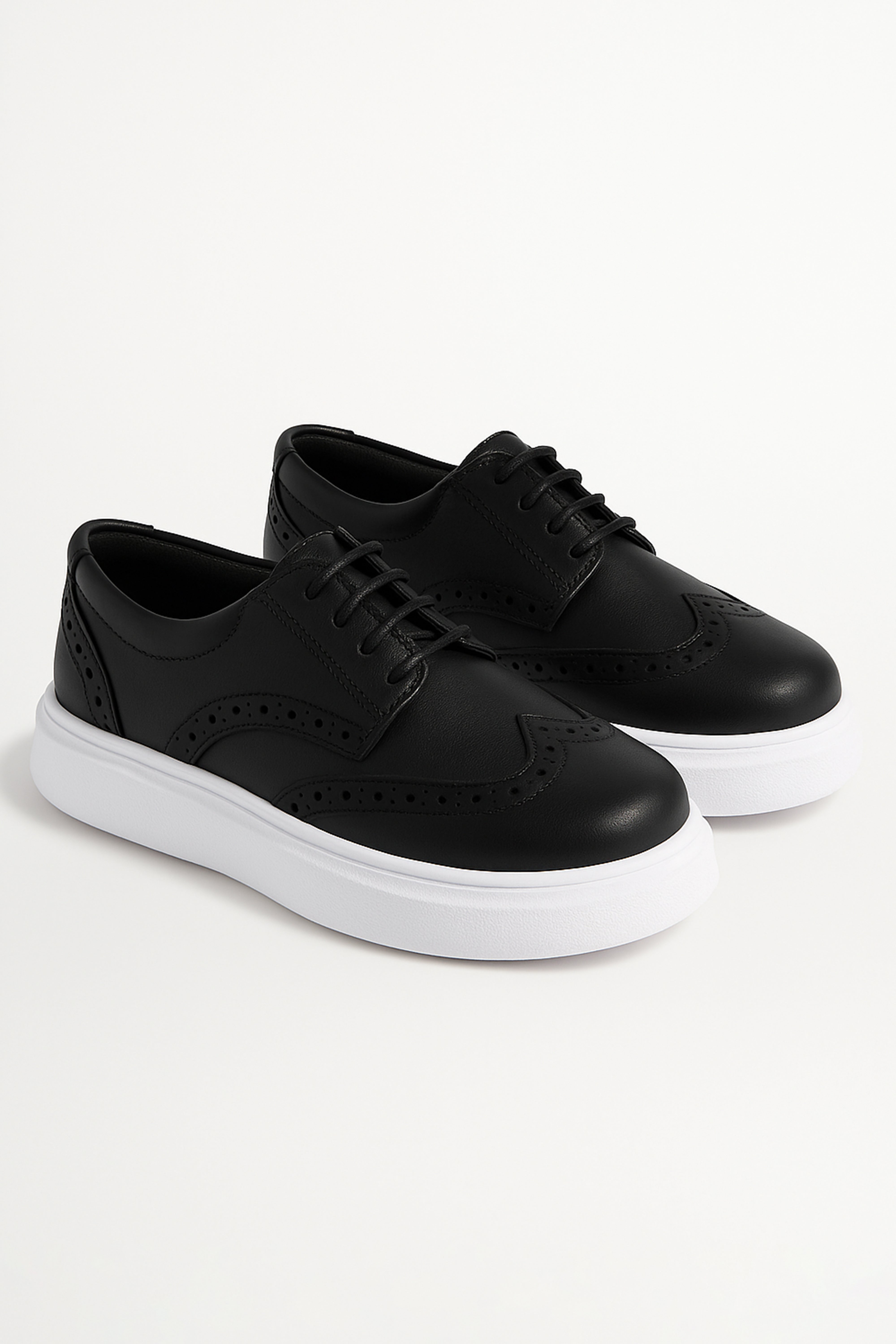 Boys Chunky Sole Black Brogue Shoes - Black Pair Front Picture
