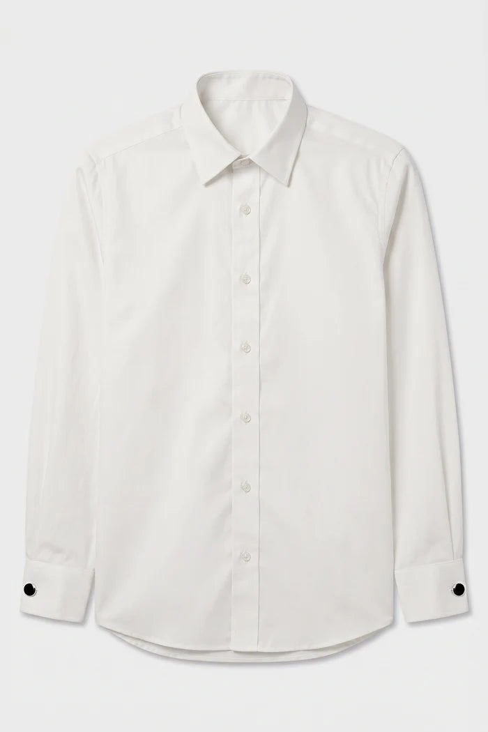 Chemise classique à col pour garçons avec boutons de manchette - Ivoire
