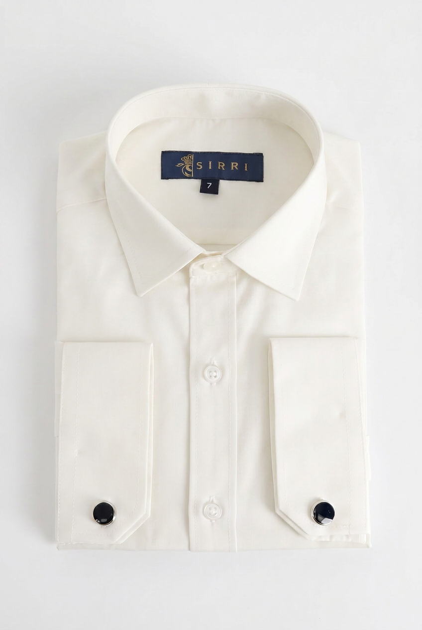 Chemise classique à col pour garçons avec boutons de manchette - Ivoire