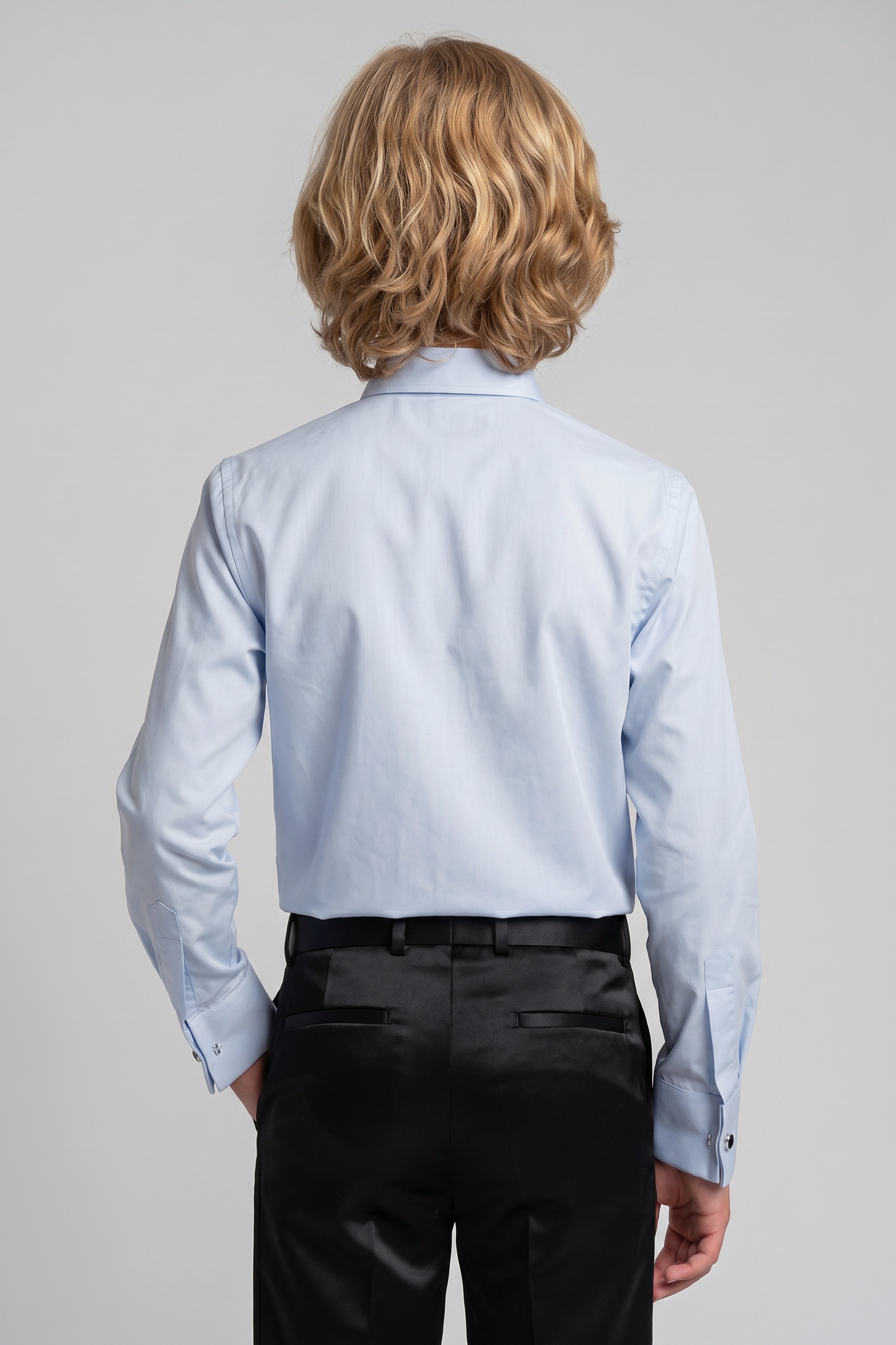 Boys Classic Collar Dress Shirt with Cufflinks - Light Blue Back Picture
