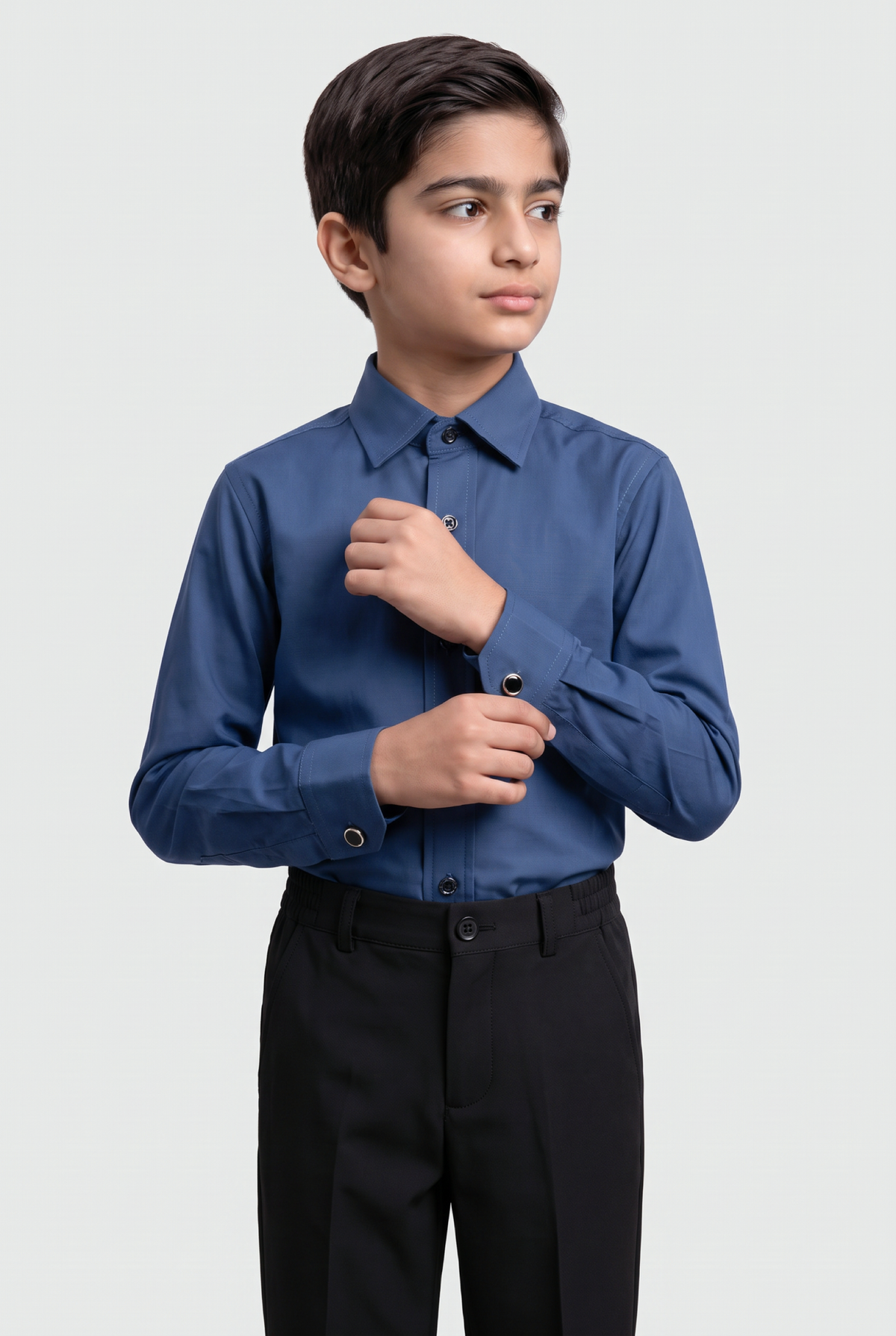 Boys Classic Collar Dress Shirt with Cufflinks - Navy