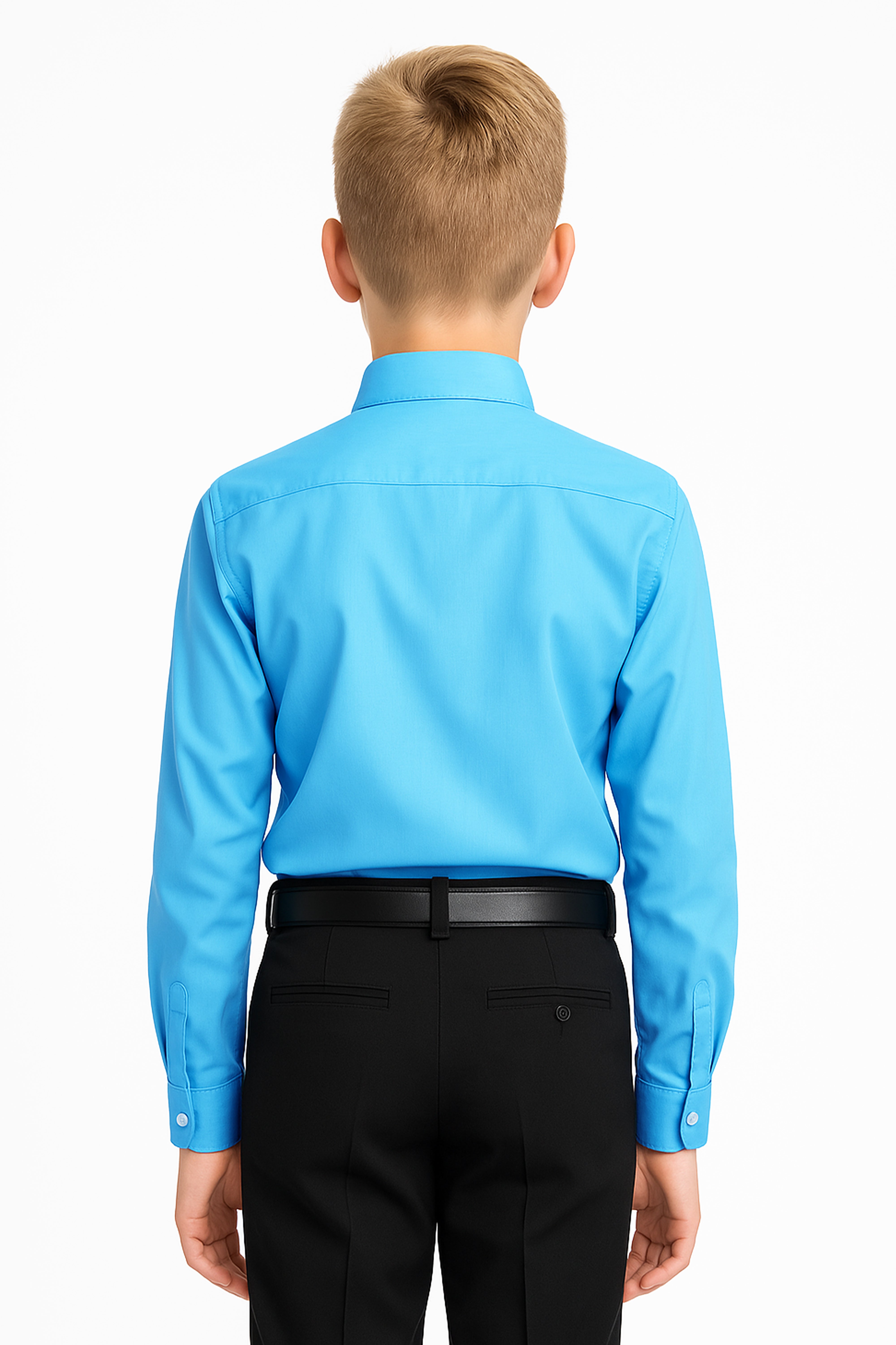 Boys Classic Collar Shirt & Tie Set - Aqua Blue Back Picture