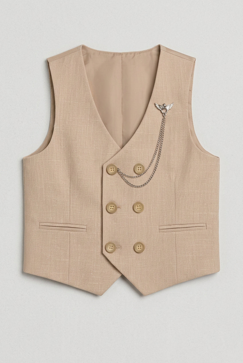 Completo Gilet Doppiopetto 5 Pezzi in Cotone per Ragazzi - BASAK - Beige