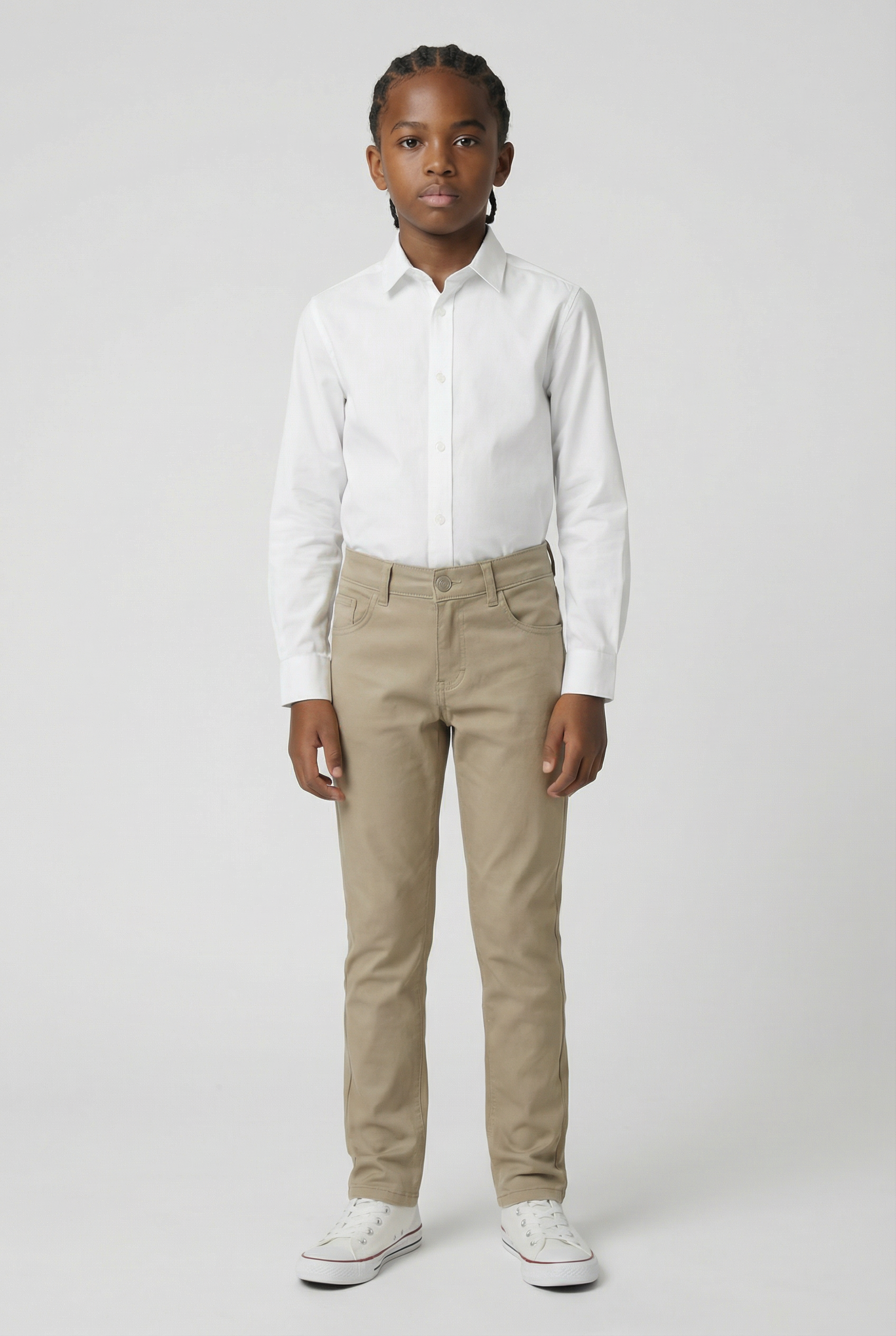 Boys Cotton Casual Stretch Chino Trousers – Beige Model Picture