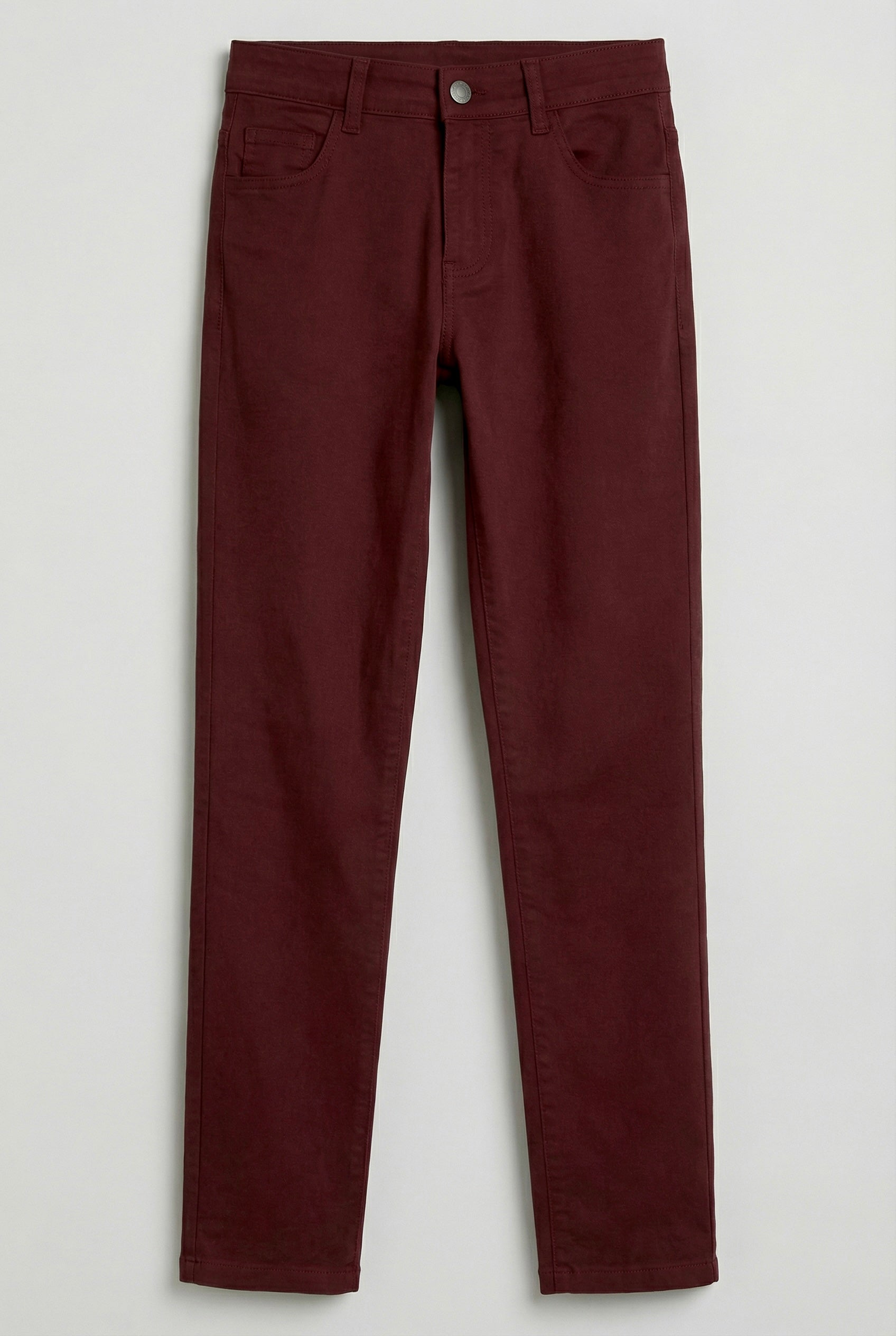 Boys Cotton Casual Stretch Chino Trousers – Burgundy Front Picture