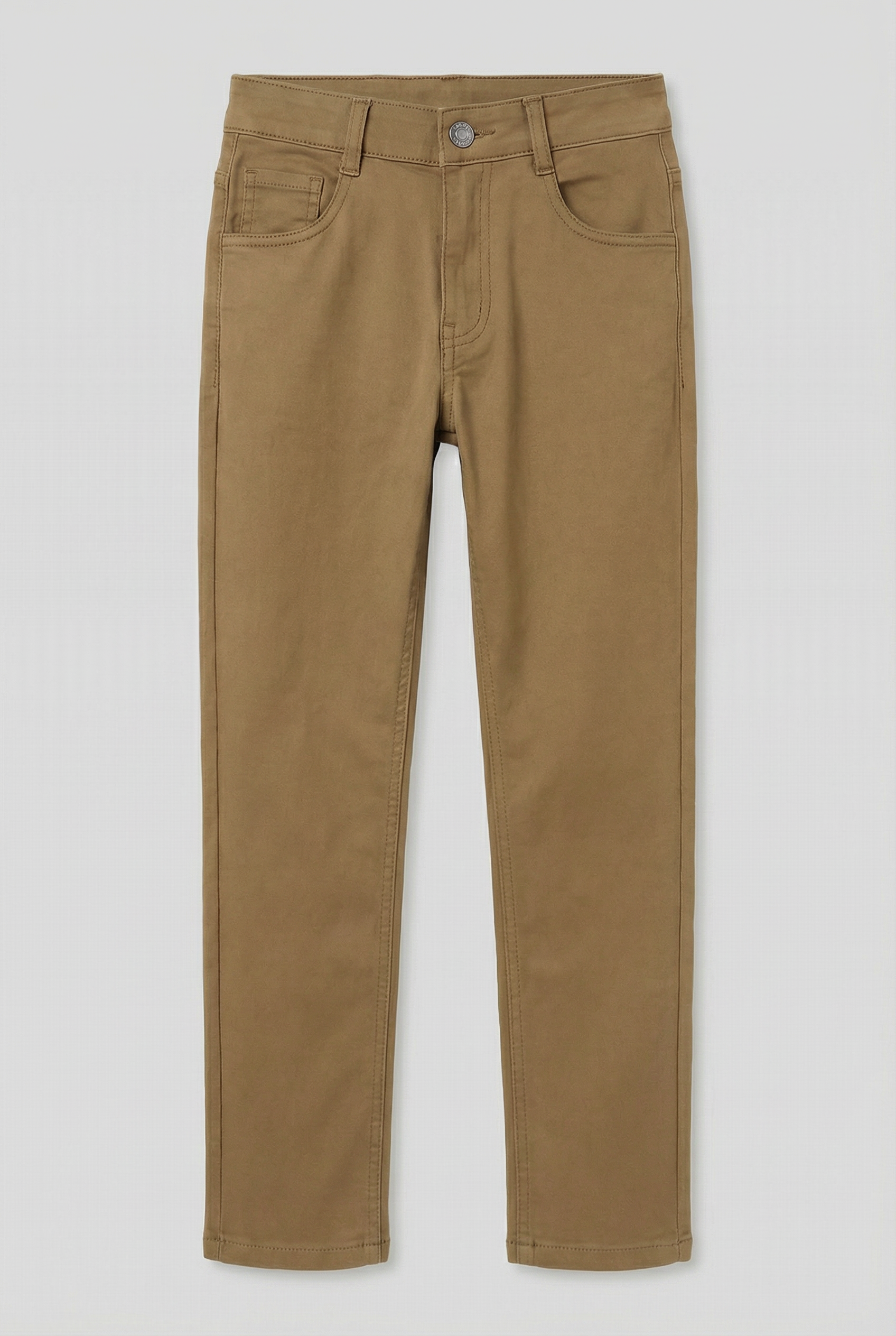 Boys Cotton Casual Stretch Chino Trousers – Khaki Brown Front picture