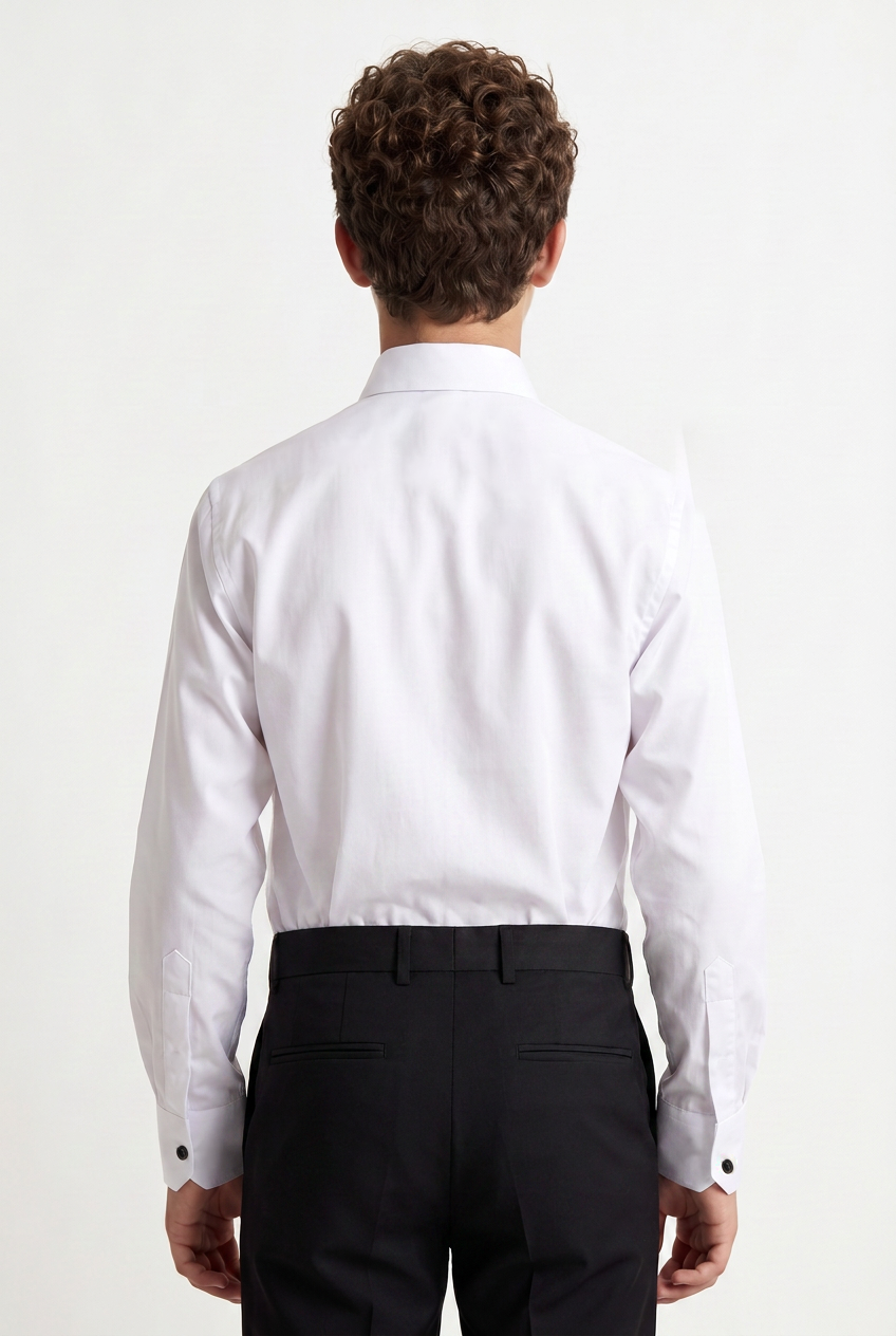 Camisa de vestir de algodón para niños con botones de presión y gemelos Negro - Blanco