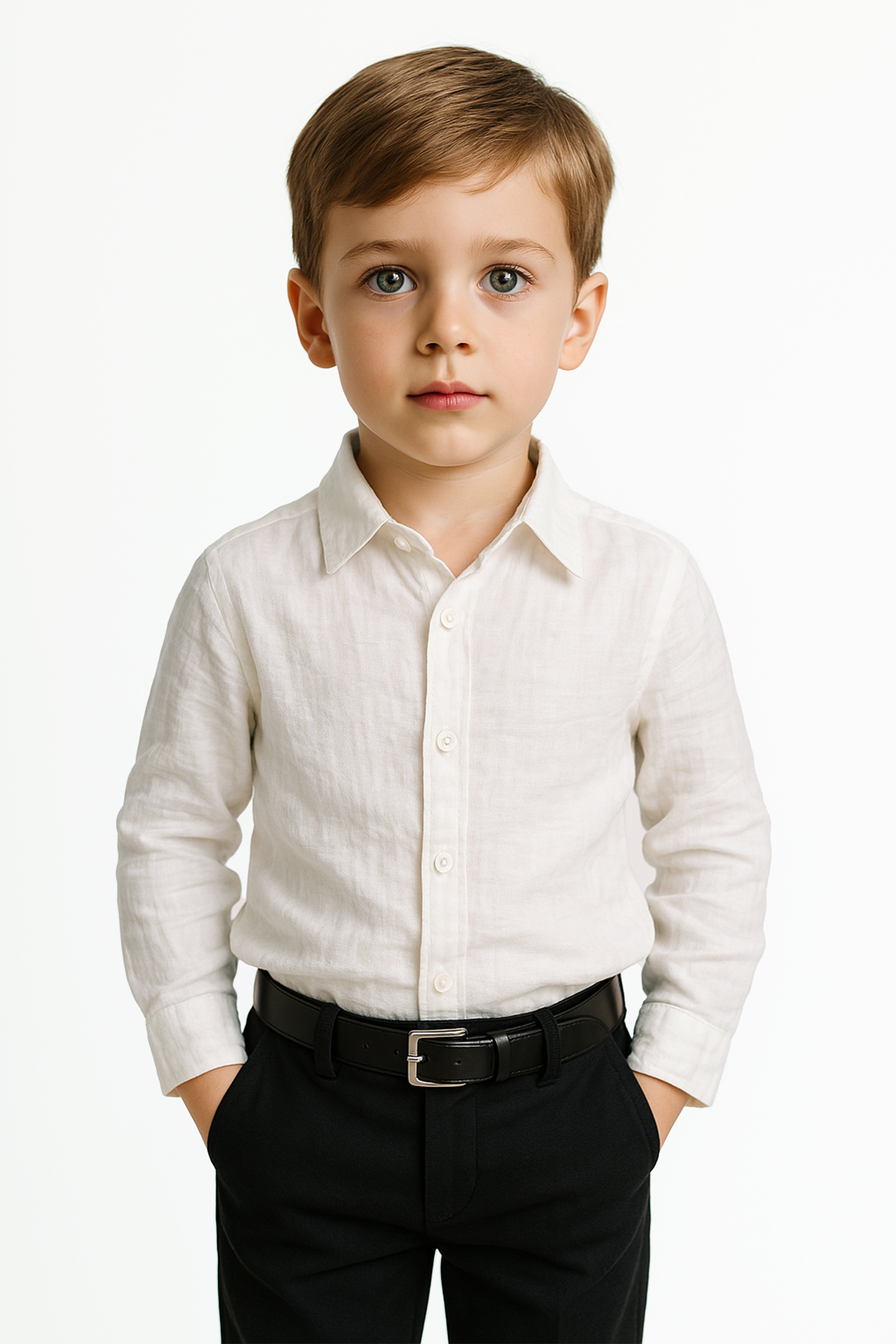 Chemise Classique en Coton et Lin pour Garçons - Ivoire Crème