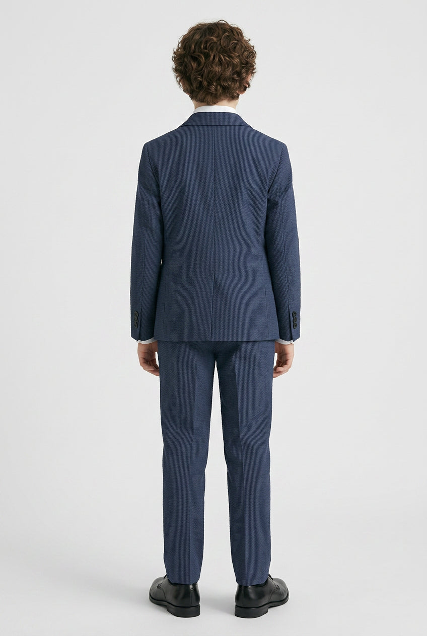 Jungen Baumwoll-Seersucker Zweireihiger Anzug - Marineblau