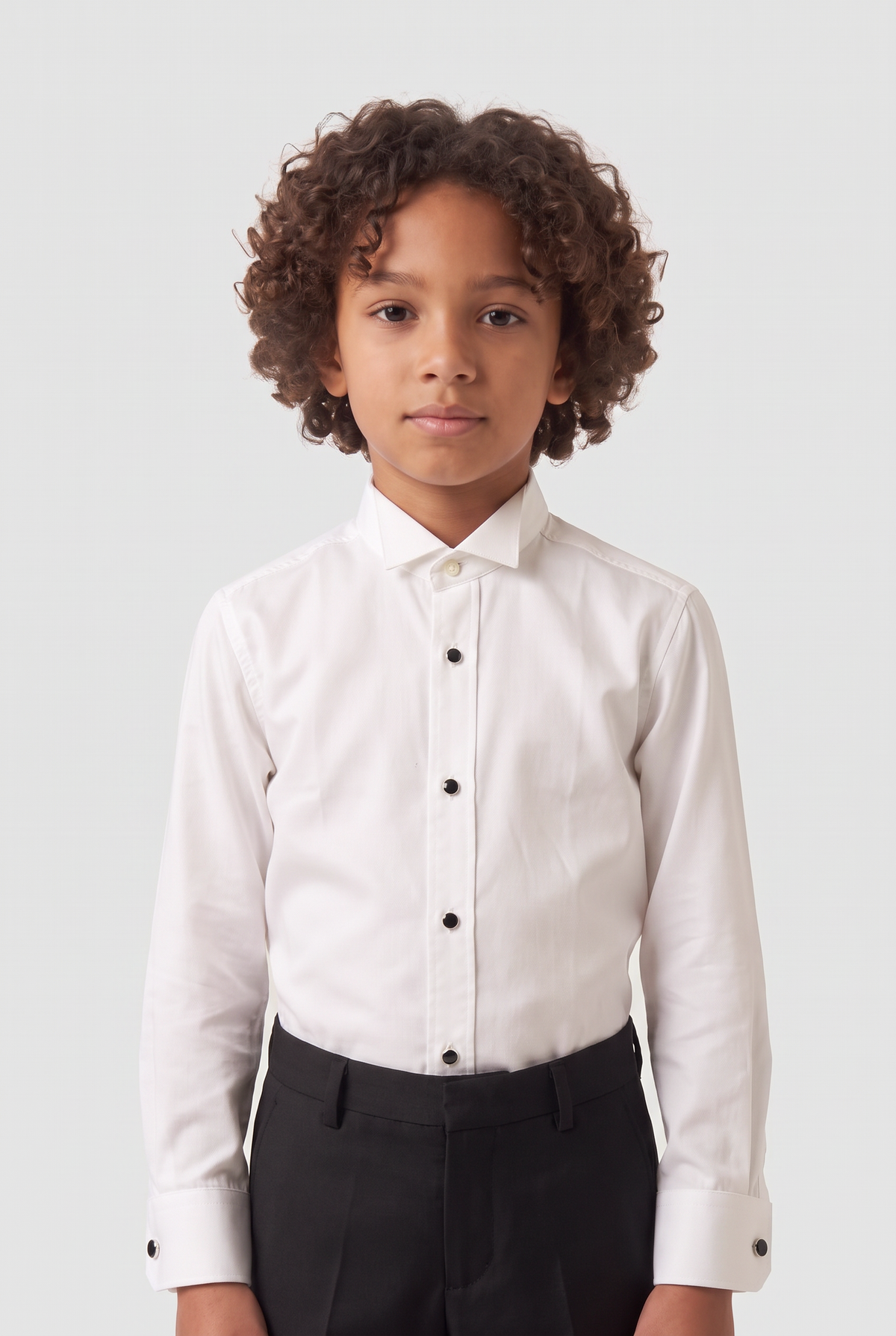 Camisa de esmoquin de algodón para niño con botones de tachuela negros y gemelos - Marfil