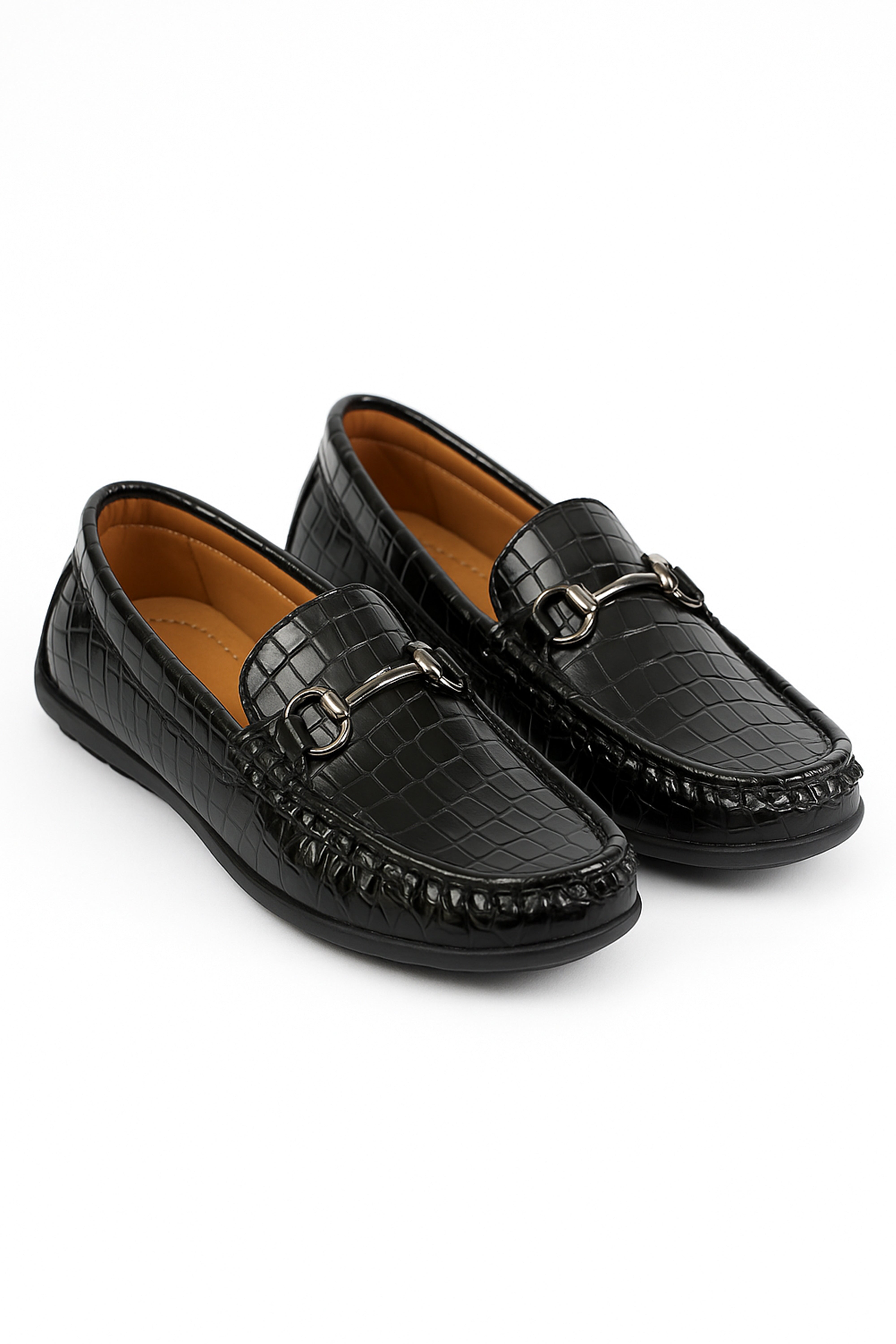Boys Crocodile Slip on Patent Loafer Mocassin - ROBIN - Black Pair Side Picture