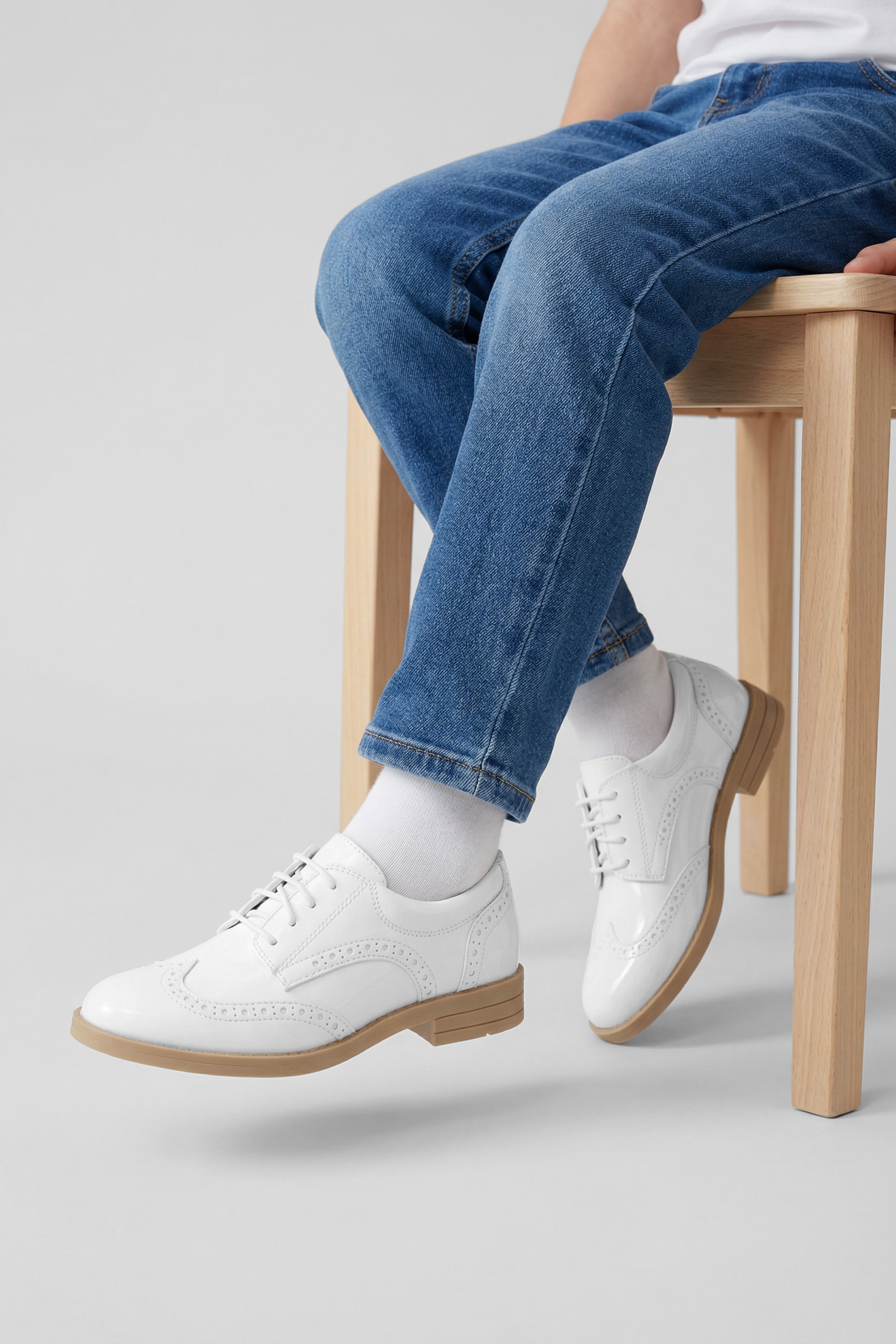 Jungen Derby Brogue Schnürsenkel Dressschuhe - Weiß