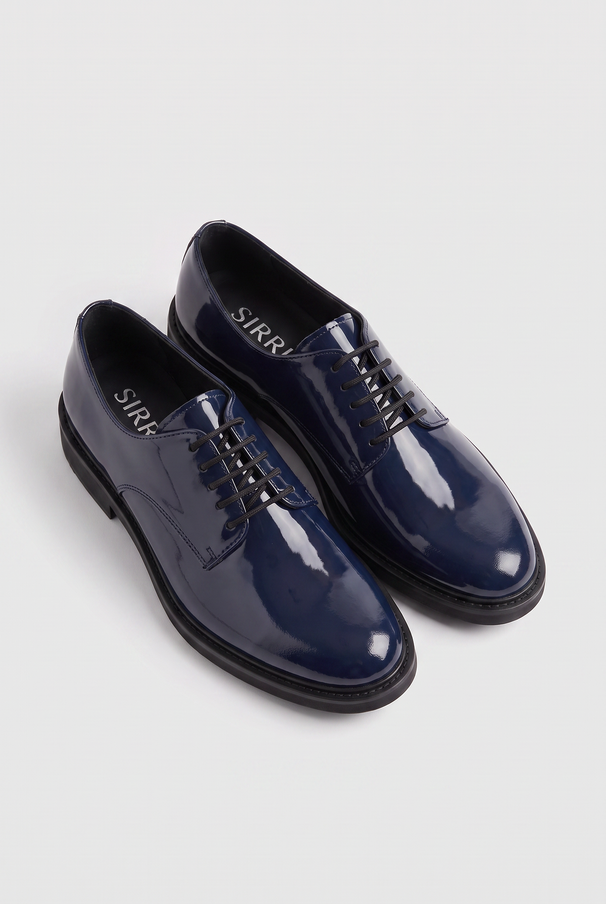 Boys Derby Patent Lace Up Formal Shoes - Navy Pair Side Picture