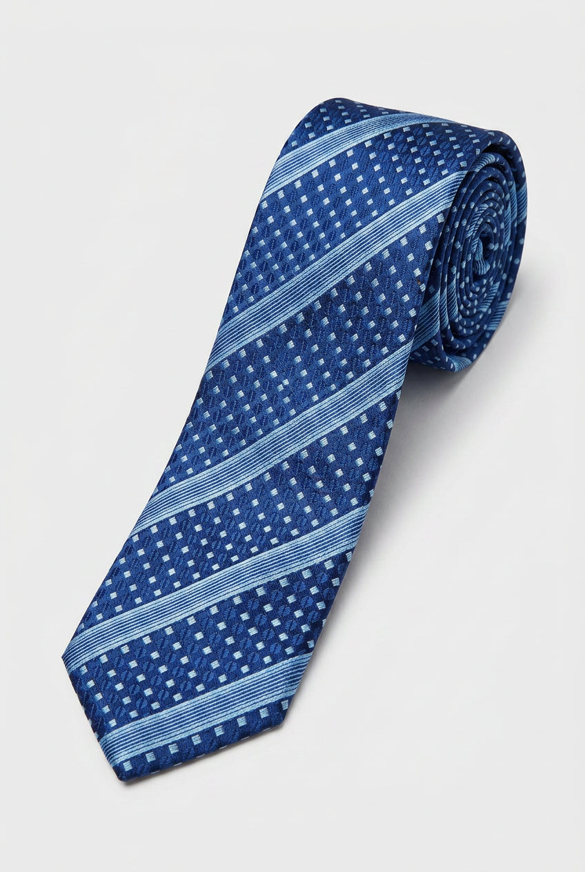 Cravatta sottile jacquard a righe diagonali per ragazzi - Navy e Blu