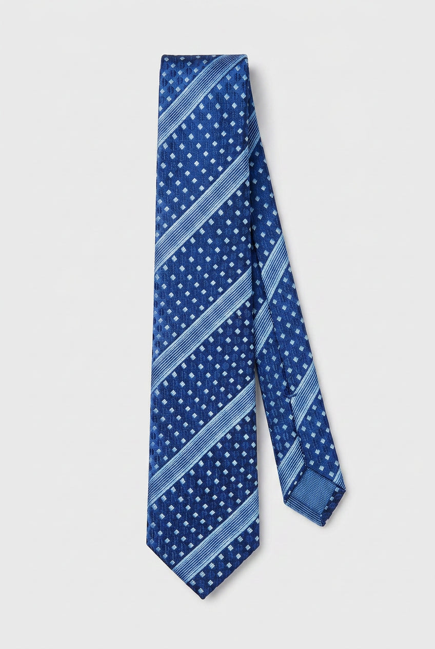 Cravatta sottile jacquard a righe diagonali per ragazzi - Navy e Blu