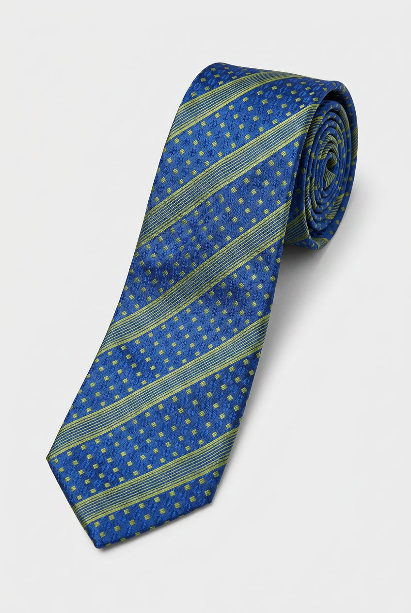 Corbata delgada de jacquard a rayas diagonales para niños - Azul marino y Verde