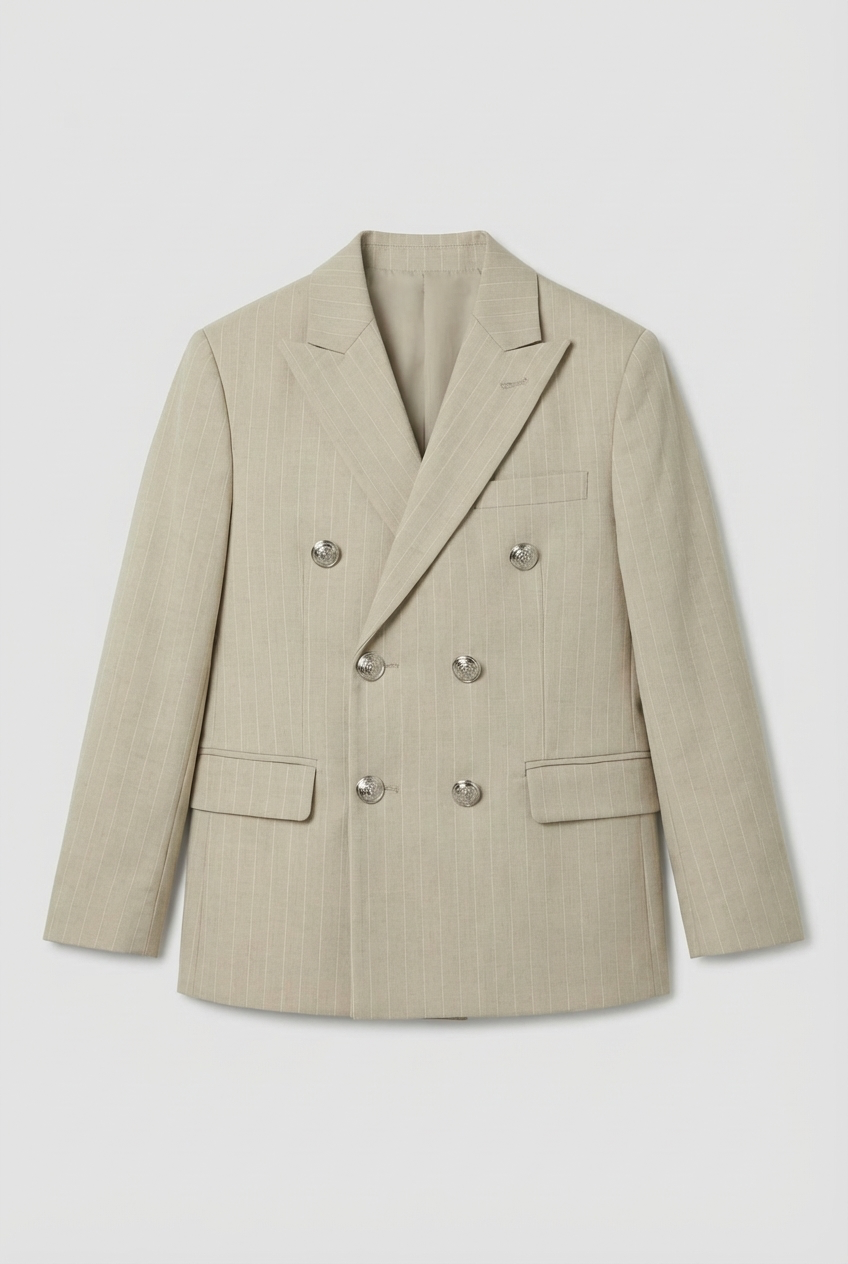 Traje de rayas diplomáticas cruzado para niños - Conjunto de 3 piezas y 6 piezas - Beige