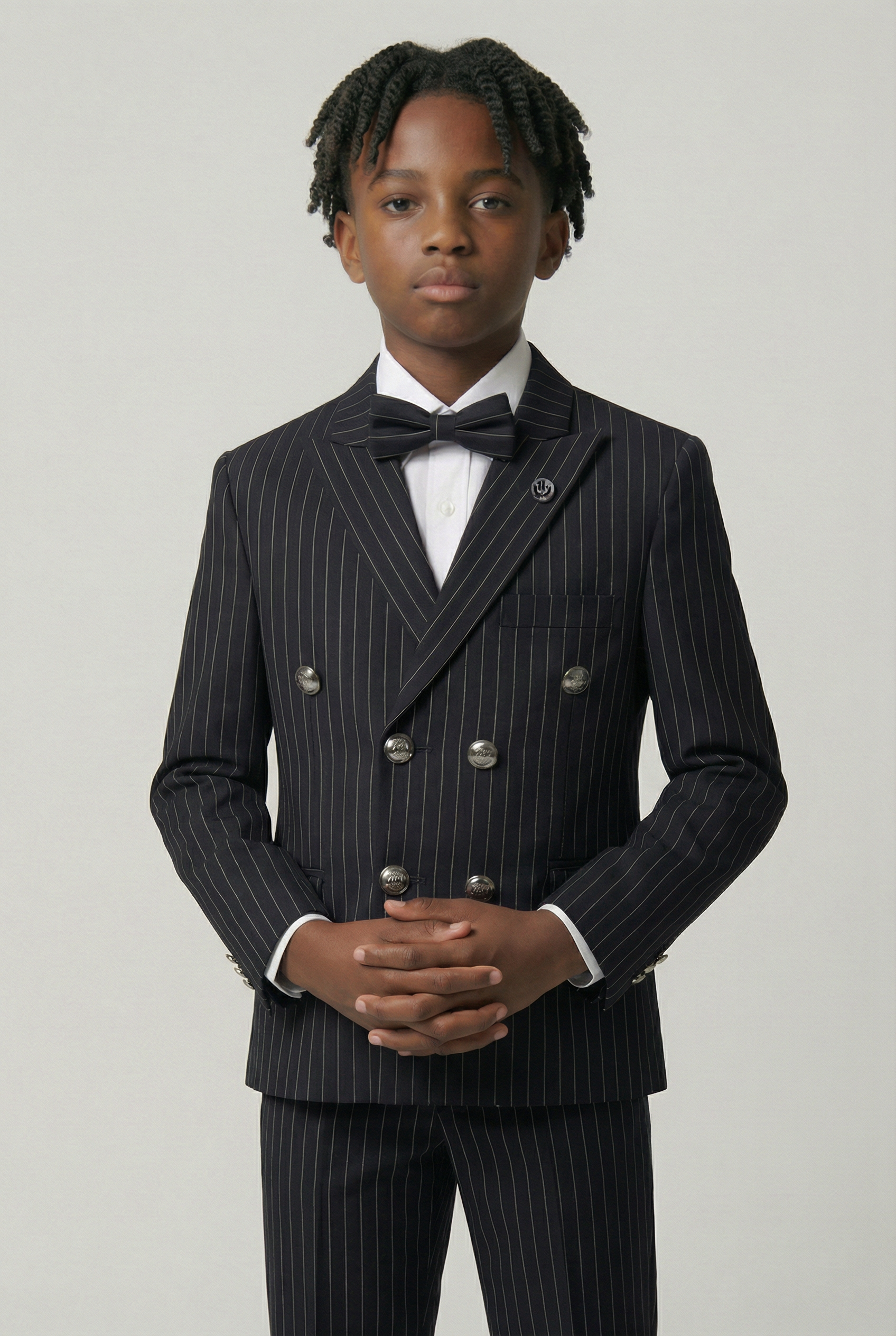 Costume garçon à rayures fines croisé - Ensemble 3 pièces & 6 pièces - Noir