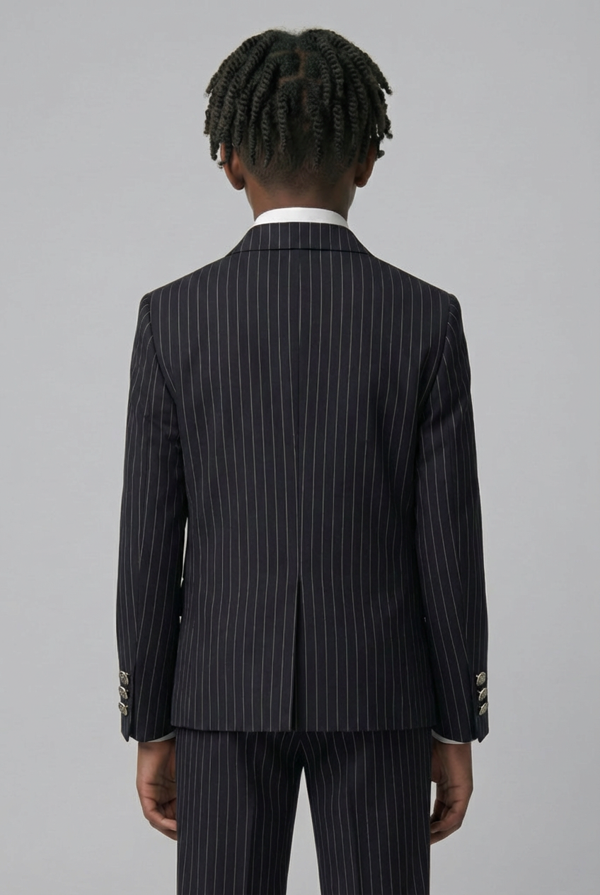 Costume garçon à rayures fines croisé - Ensemble 3 pièces & 6 pièces - Noir