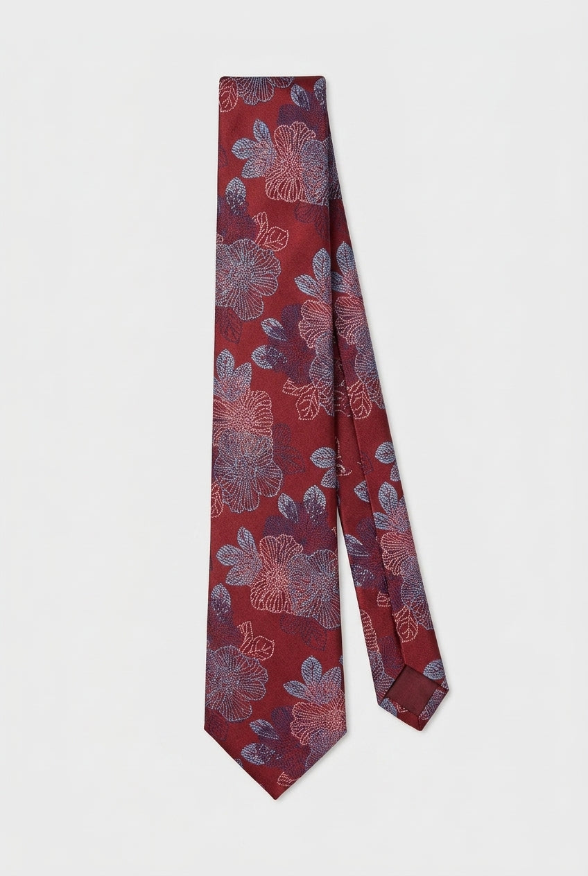 Boys Floral Jacquard Slim Tie - Red