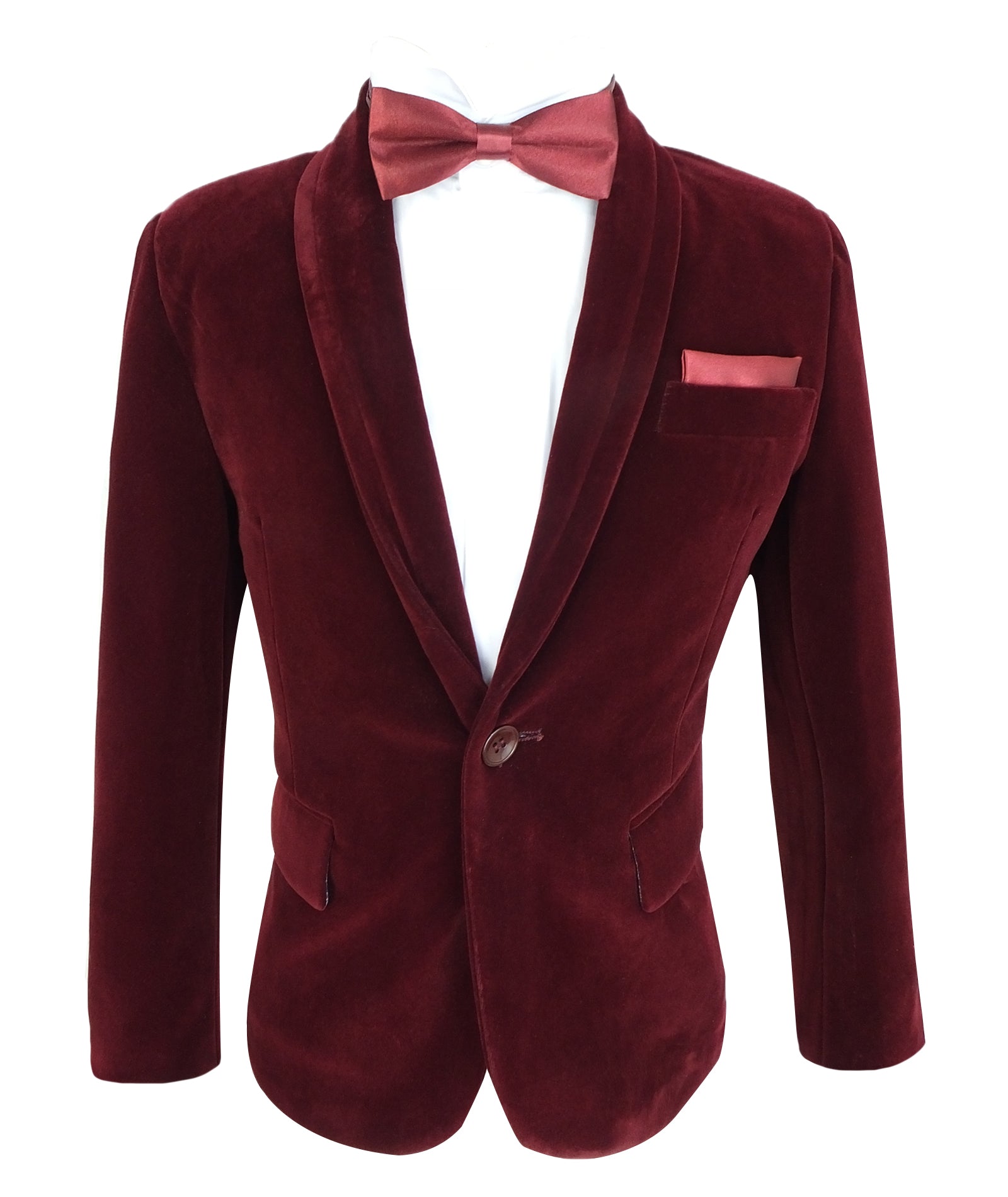 Boys Formal Velvet Blazer Jacket - Burgundy Front Picture