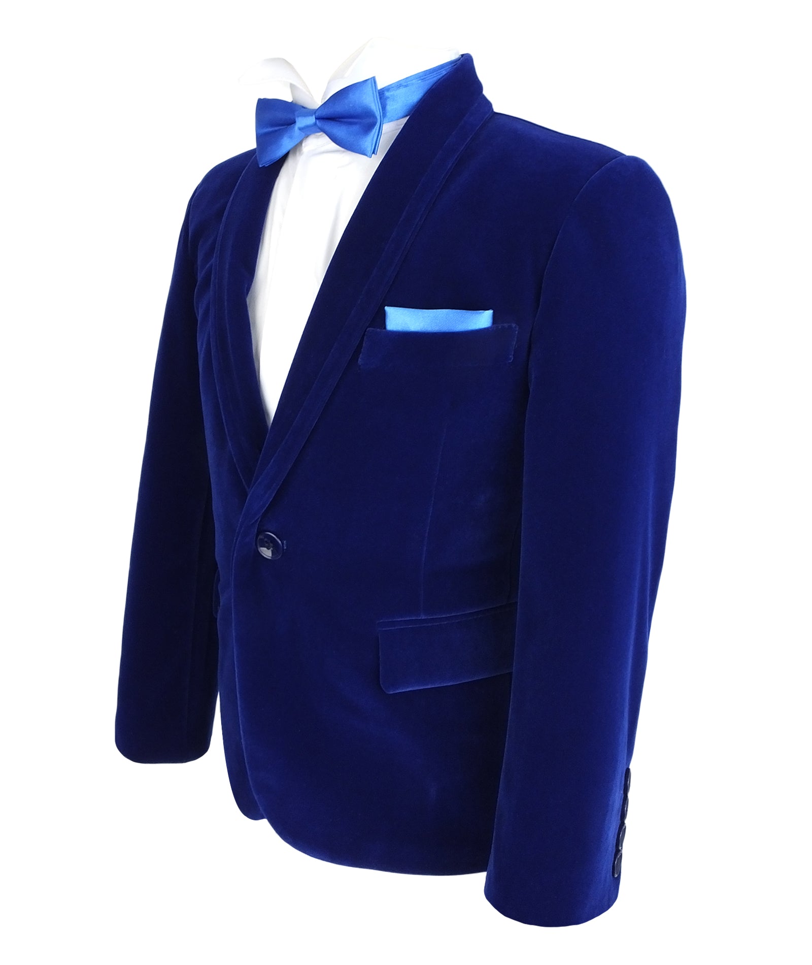 Boys Formal Velvet Blazer Jacket - Royal Blue Side pIcture