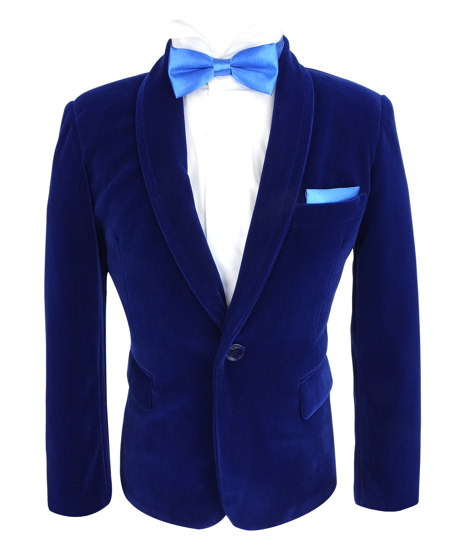 Boys Formal Velvet Blazer Jacket - Royal Blue Blazer Front Picture