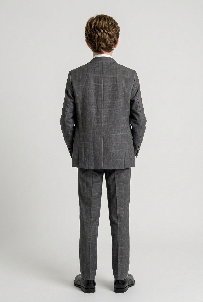 Conjunto de 5 piezas de traje formal para niños con patrón de cuadros ventana para boda en Gris oscuro