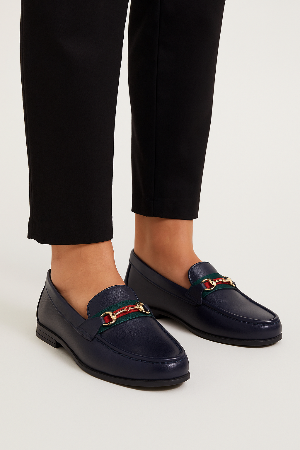 Boys Gold Horsebit Loafer Shoes - Navy Model picture