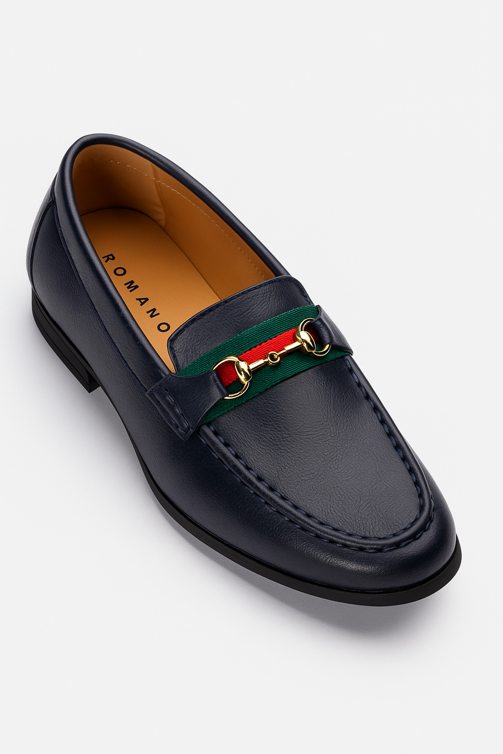 Boys Gold Horsebit Loafer Shoes - Navy Side Picture