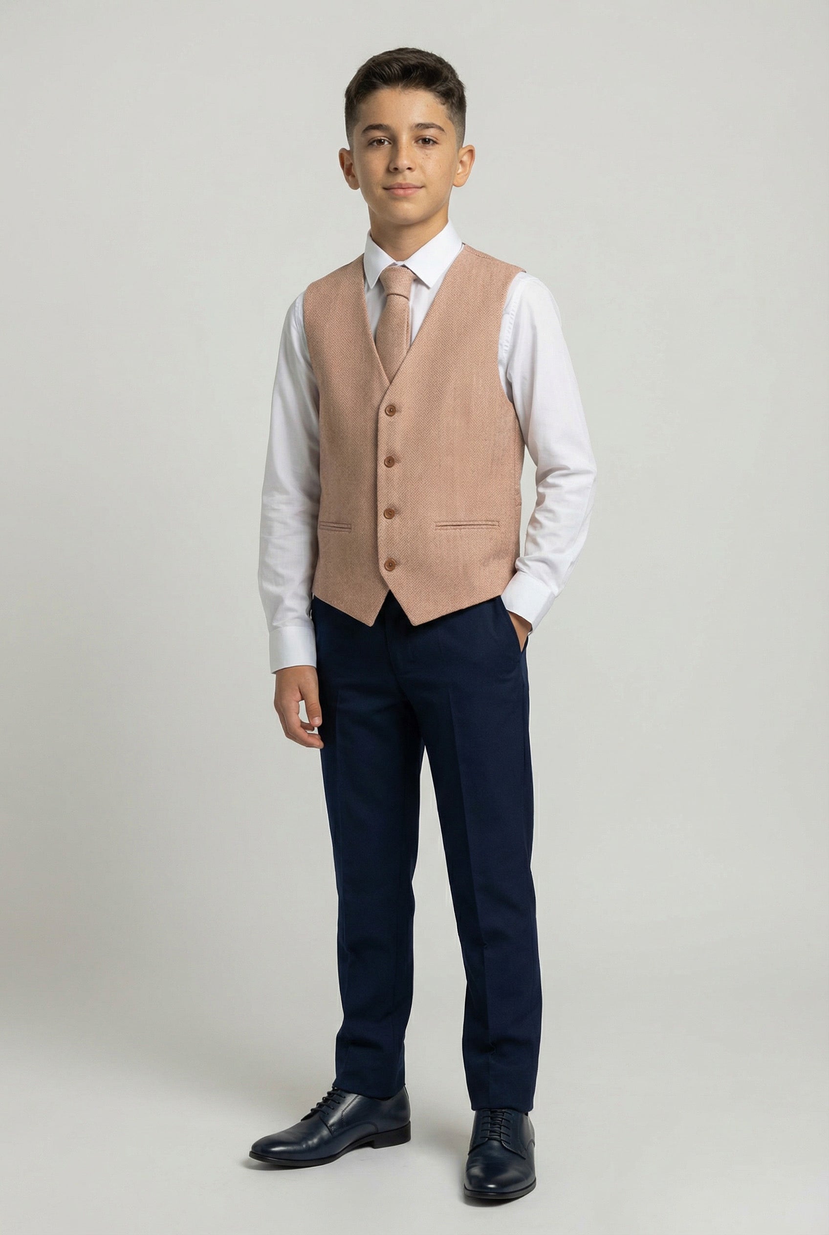 Jungen Fischgrät-Weste Set – Hellbraun