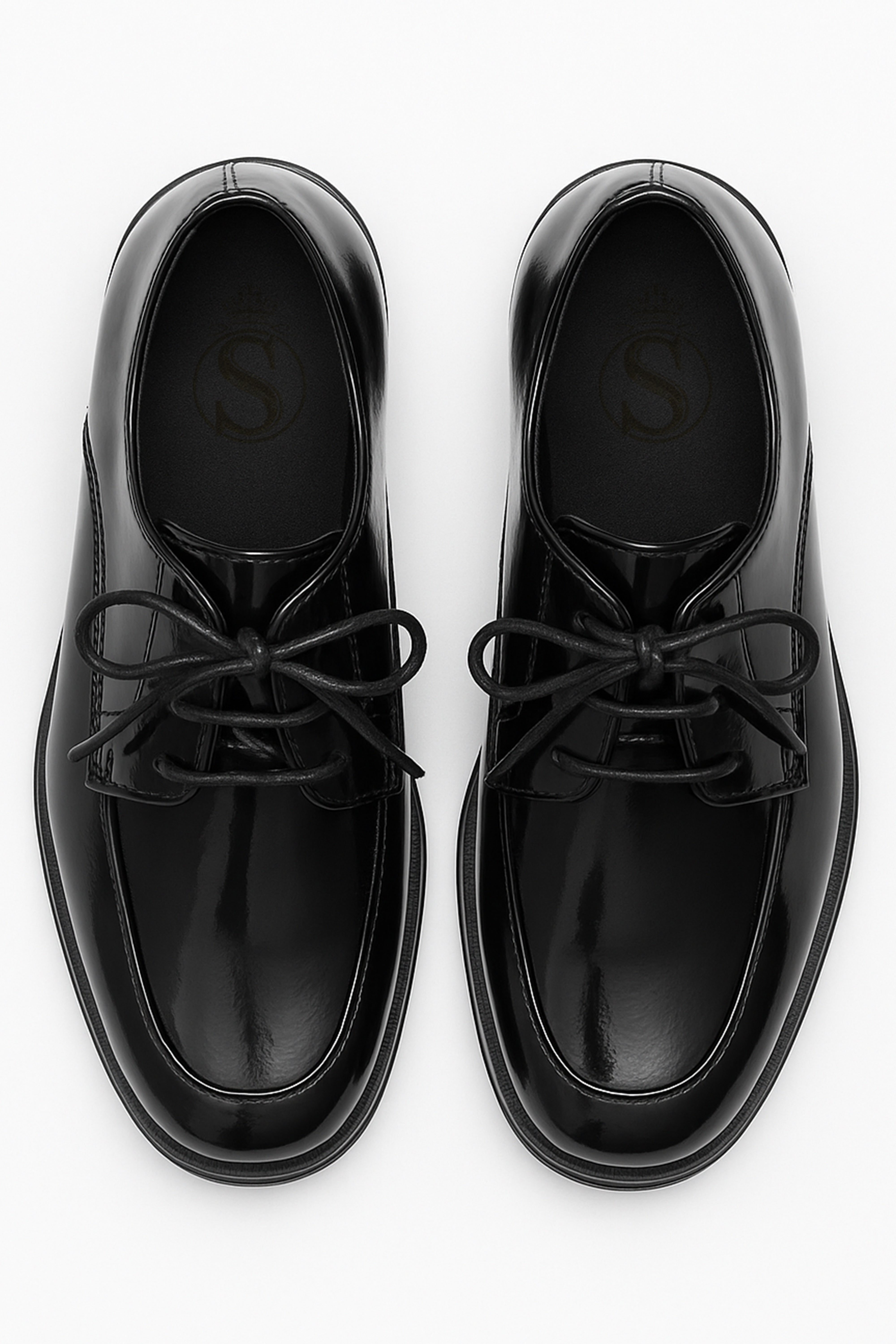 Boys Lace Up Patent Derby Shoes - Black Front Picture