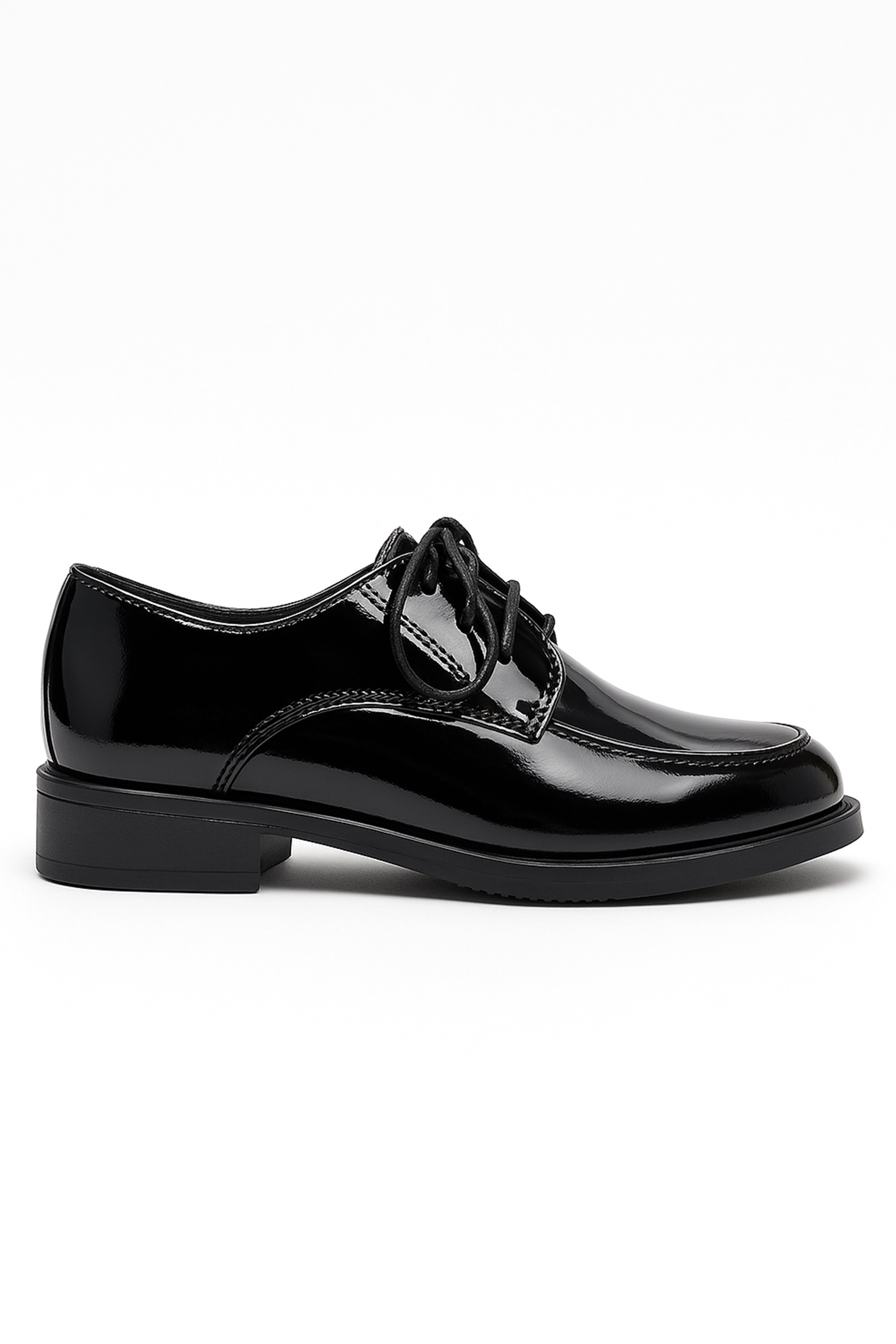 Boys Lace Up Patent Derby Shoes - Black