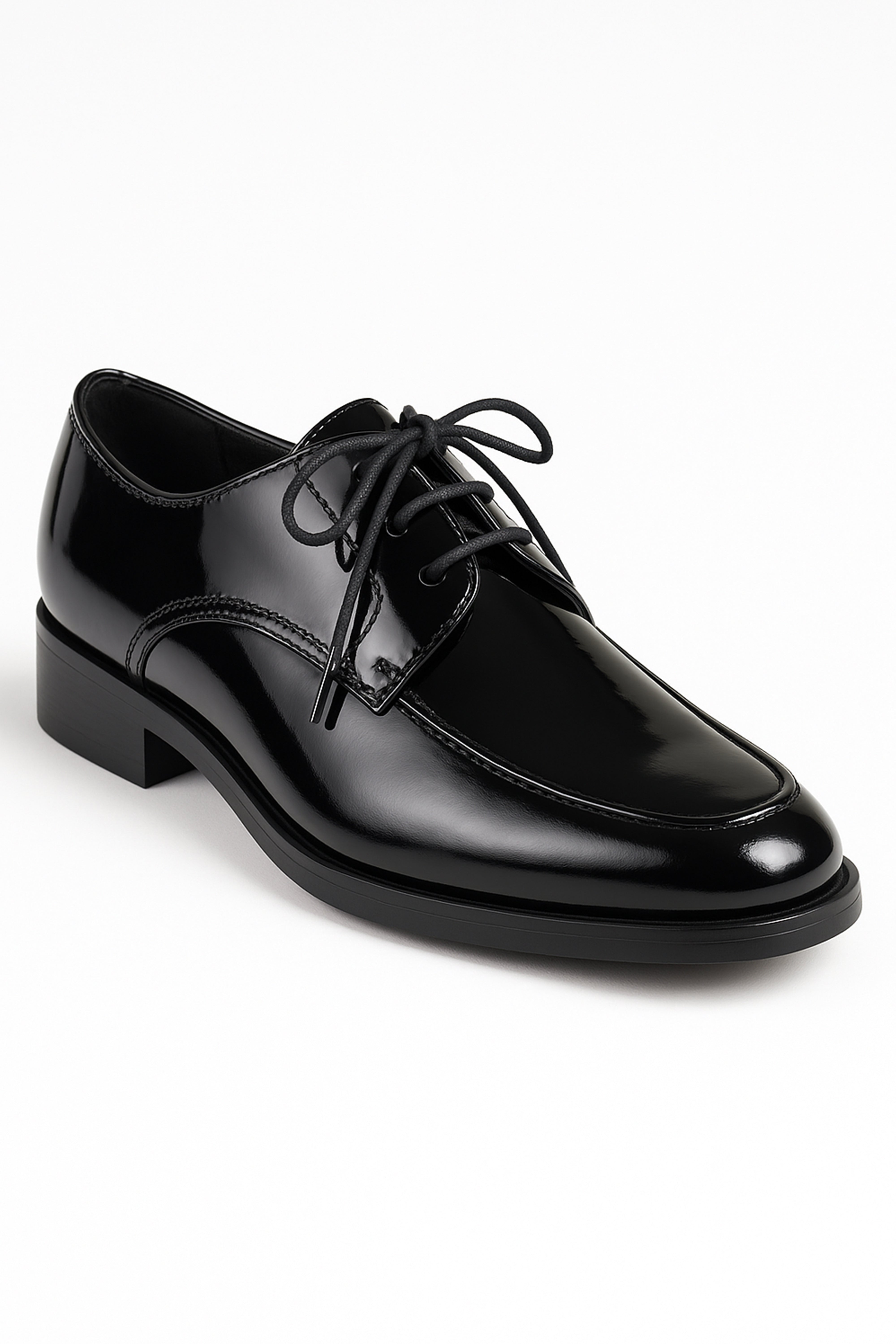 Boys Lace Up Patent Derby Shoes - Black Side Picture