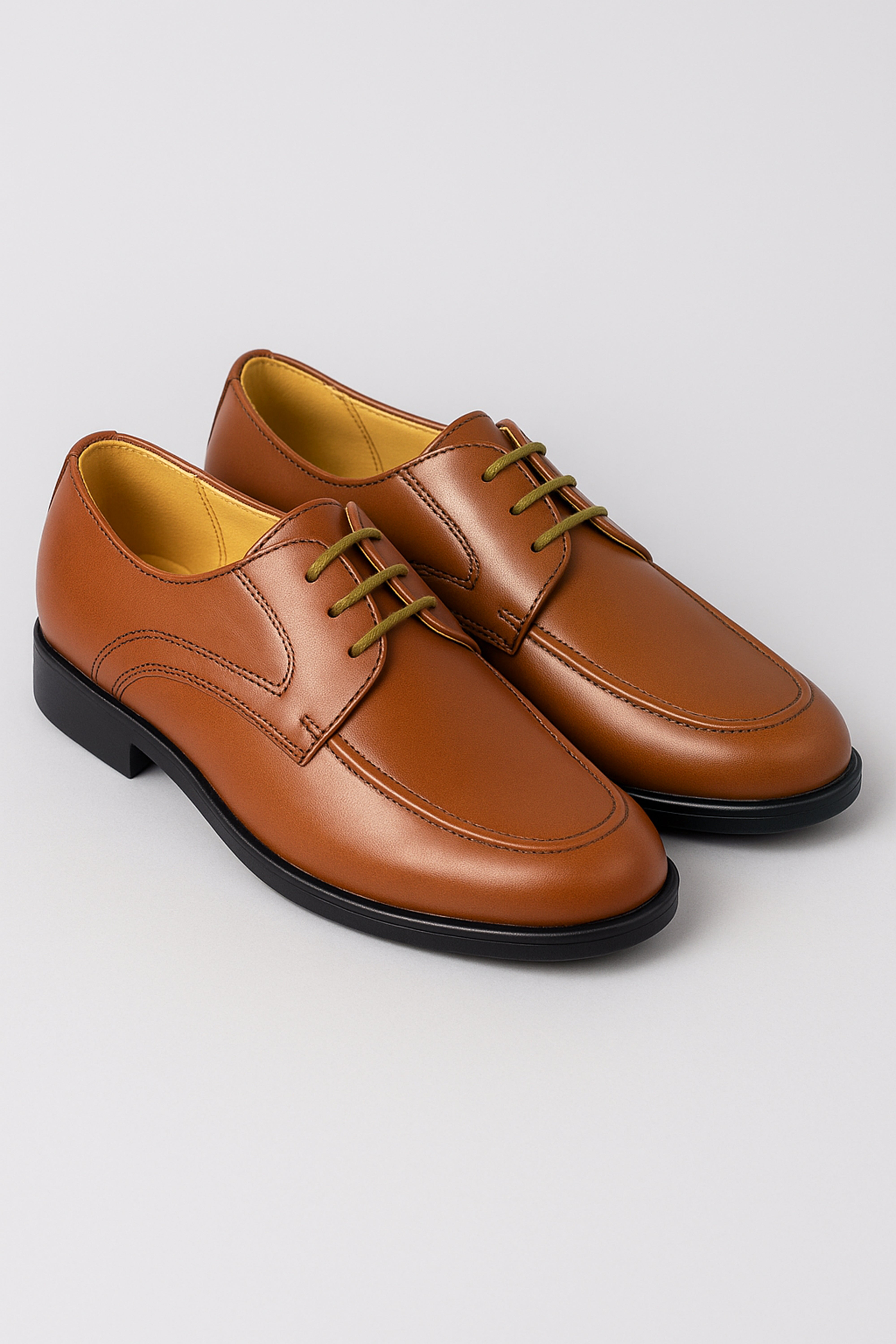 Boys Lace Up Patent Derby Shoes - Brown Pair Side Picture