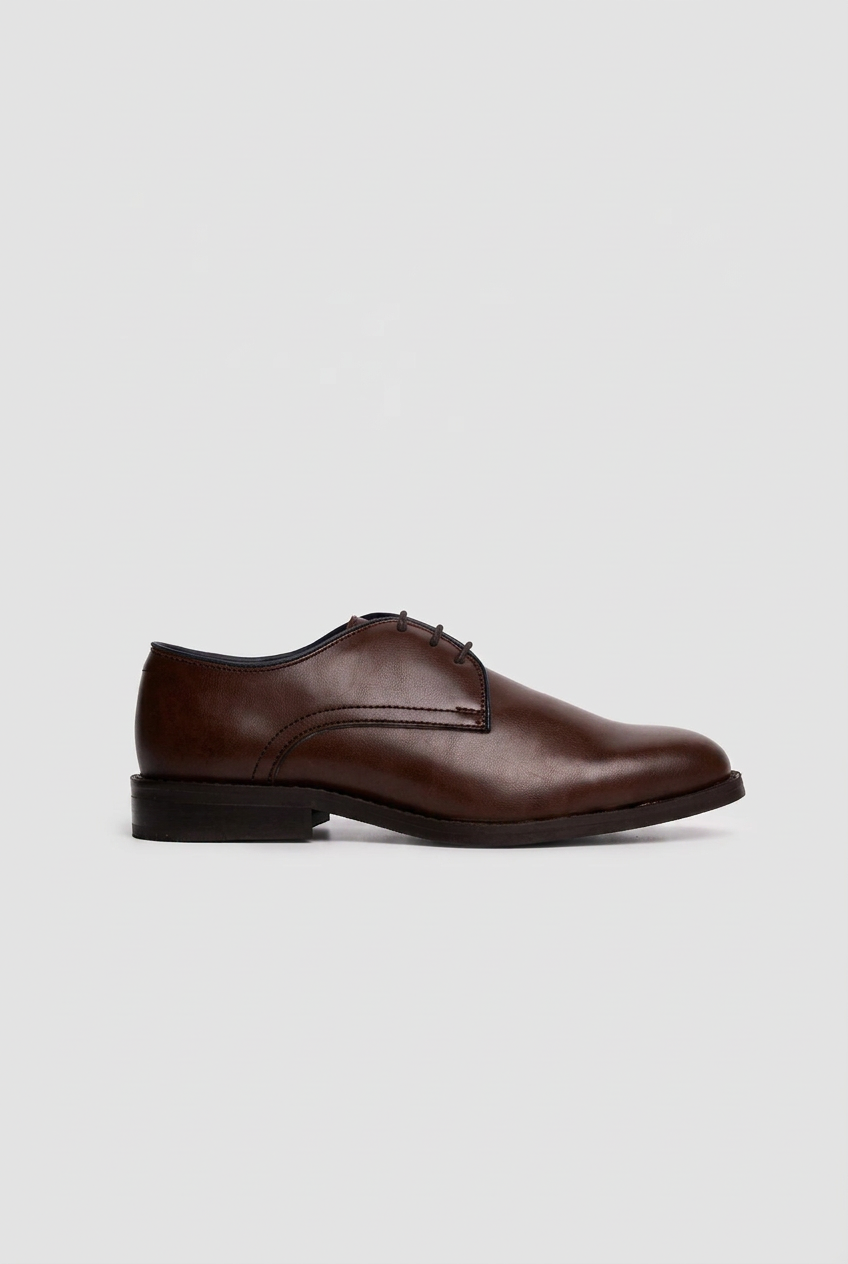 Boys Leather Lace Up Derby Dress Shoes - Brown
