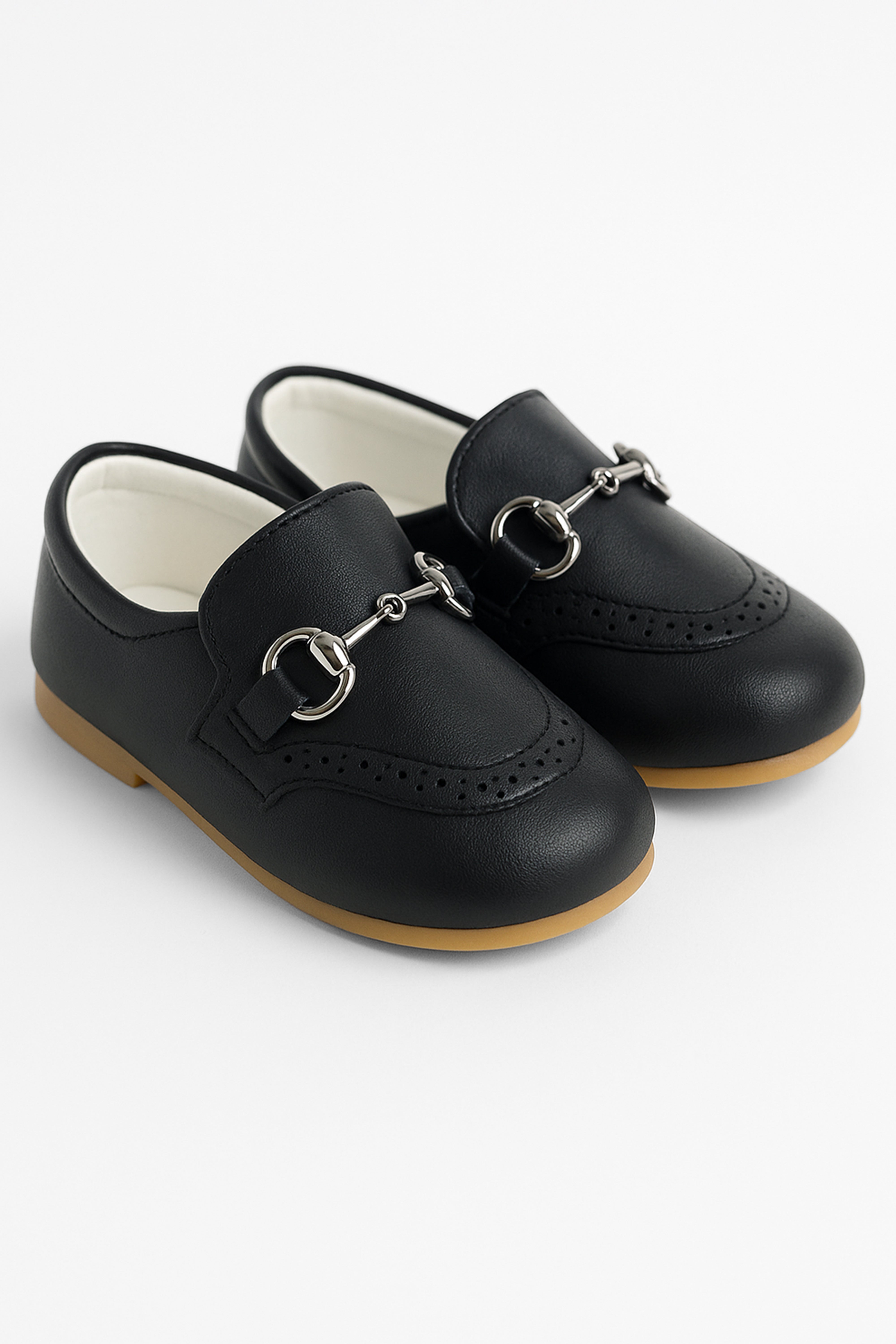 Boys Leather Moccasin Loafers with Silver Horsebit - Black Pair Side Picture