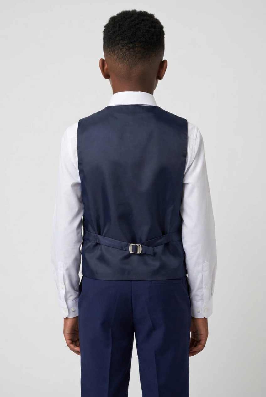 Boys Light Blue 6-Piece Tuxedo Suit Set with Black Contrast Lapels