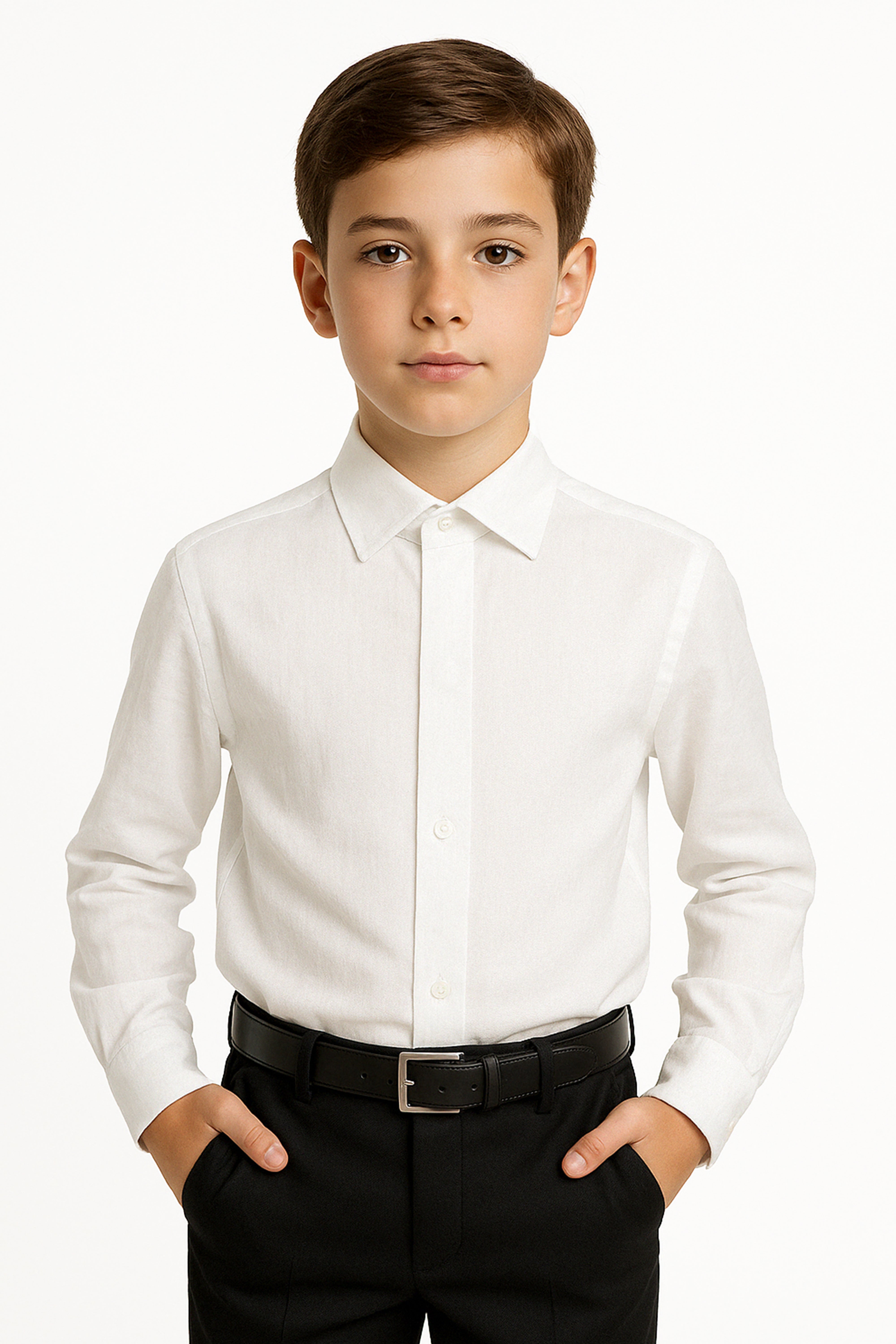 Boys Linen Roll Up Sleeve Shirt - Cream Front Picture