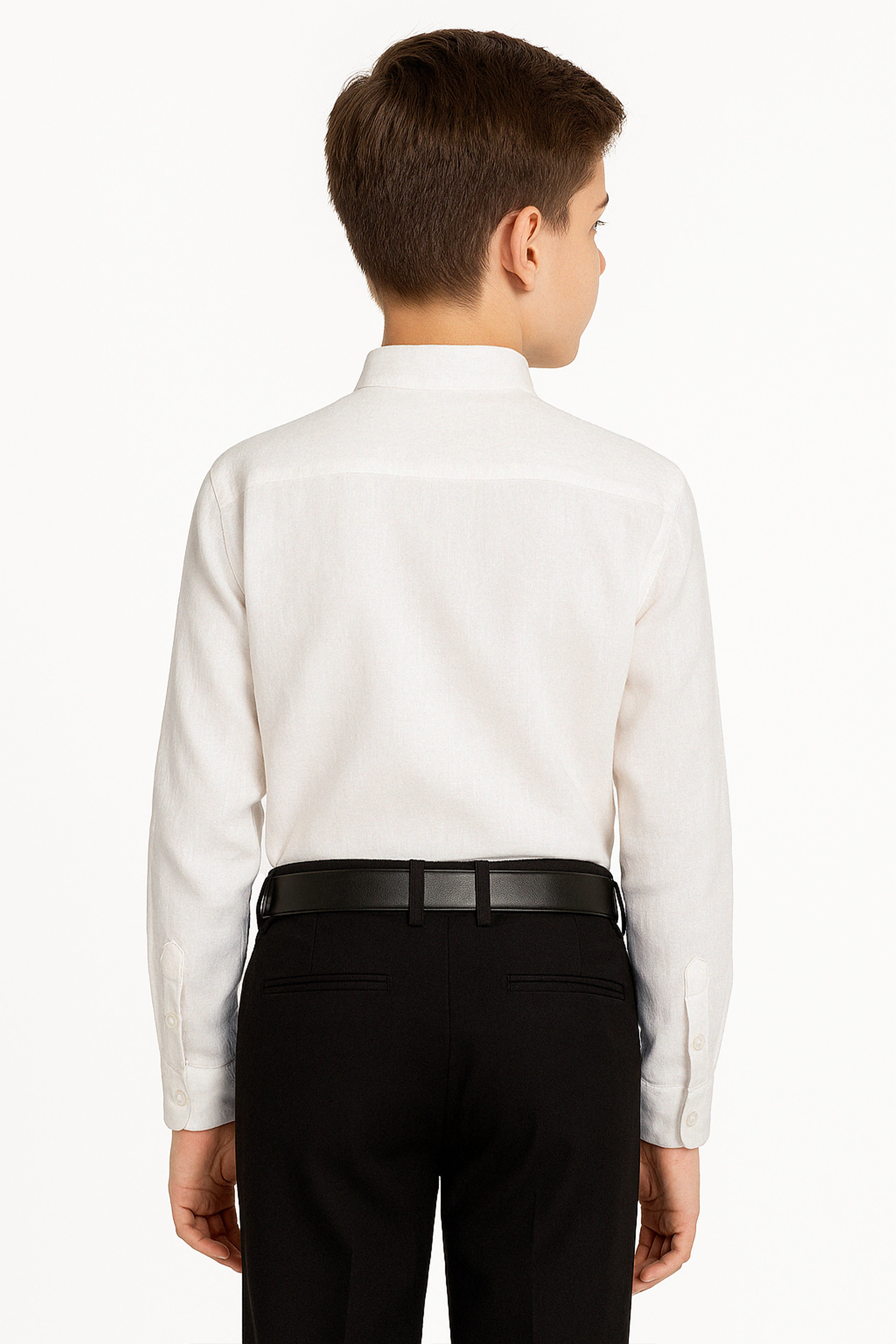 Boys Linen Roll Up Sleeve Shirt - Cream Back picture