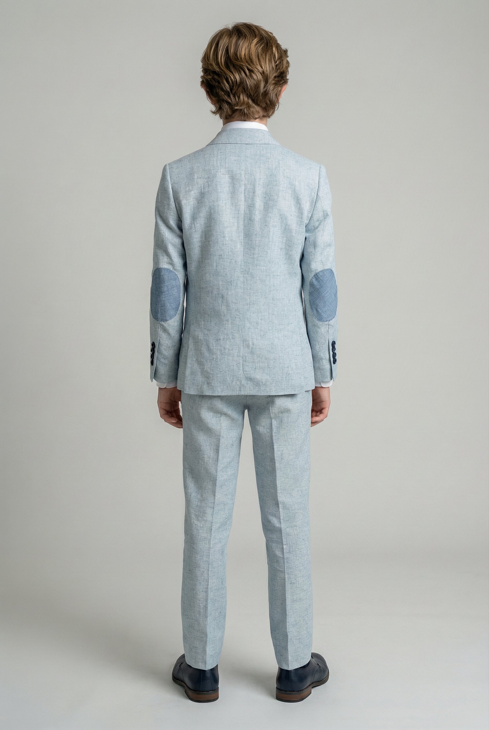Boys Linen Suit with Elbow Patches - Pale Blue