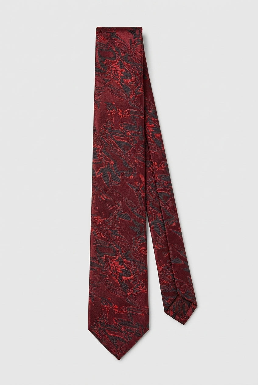 Boys Marble Jacquard Slim Tie - Burgundy & Black