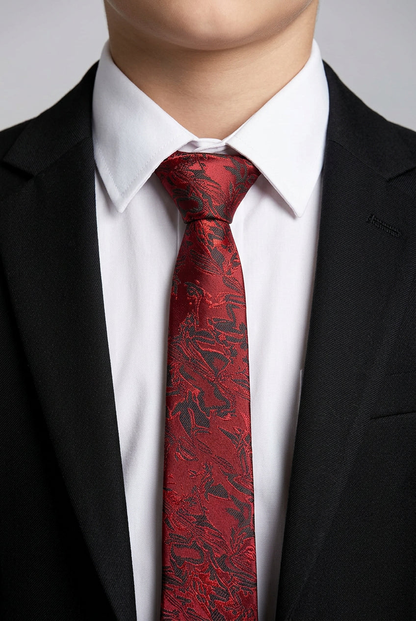 Boys Marble Jacquard Slim Tie - Burgundy & Black