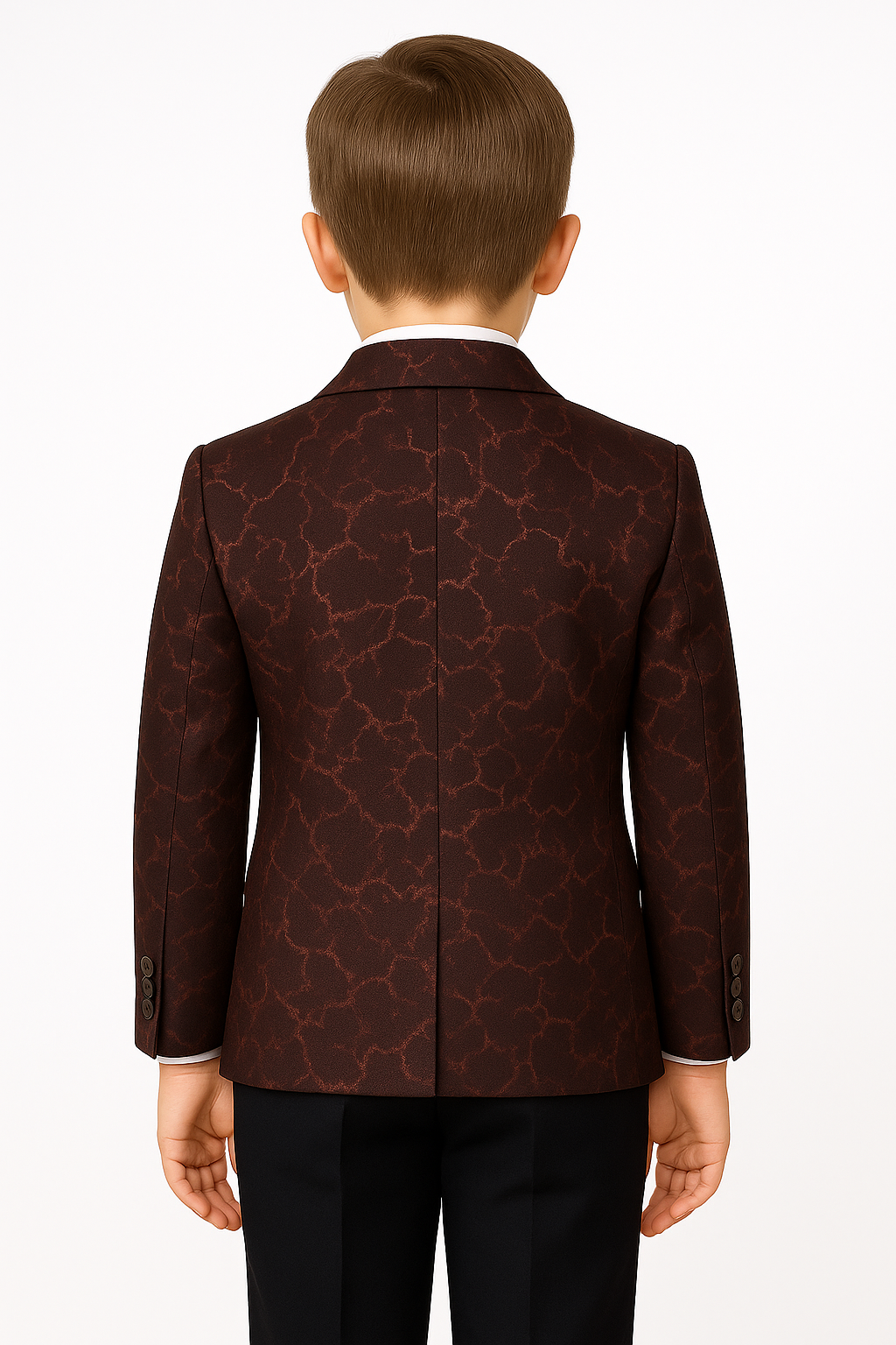 Boys Marble Printed Blazer - Burgundy Model Back picture