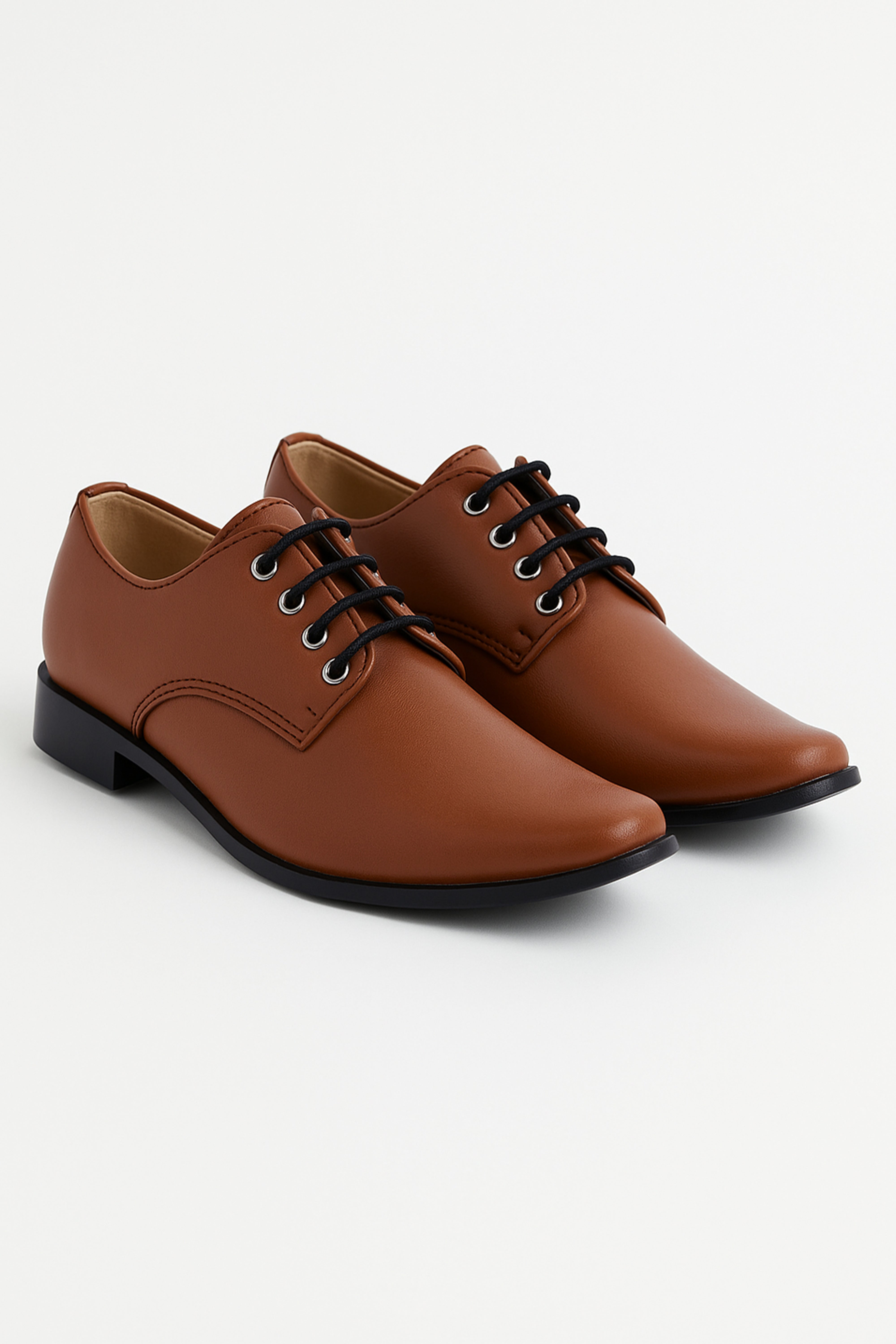 Boys Matte Leather Derby Shoes - GEORGE - Brown Pair Side Picture