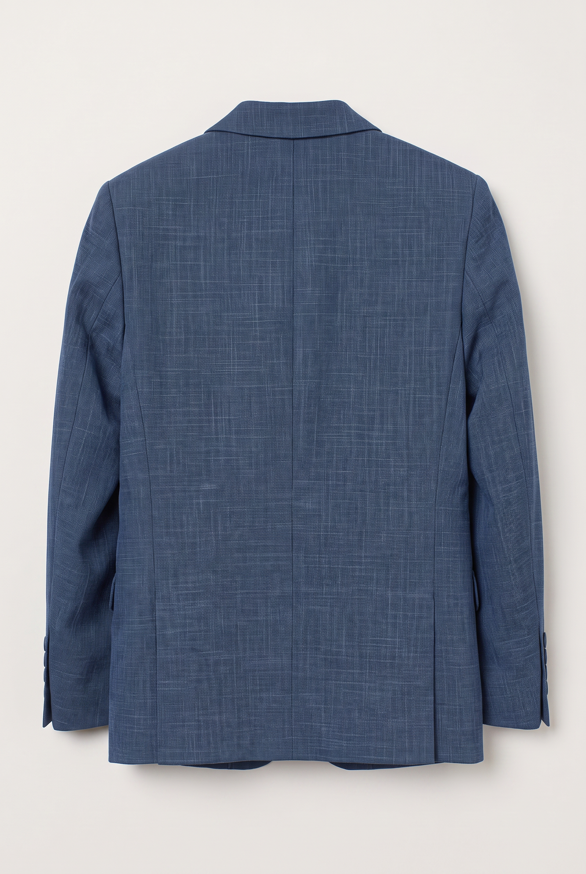Back view of navy textured suit jacket for boys