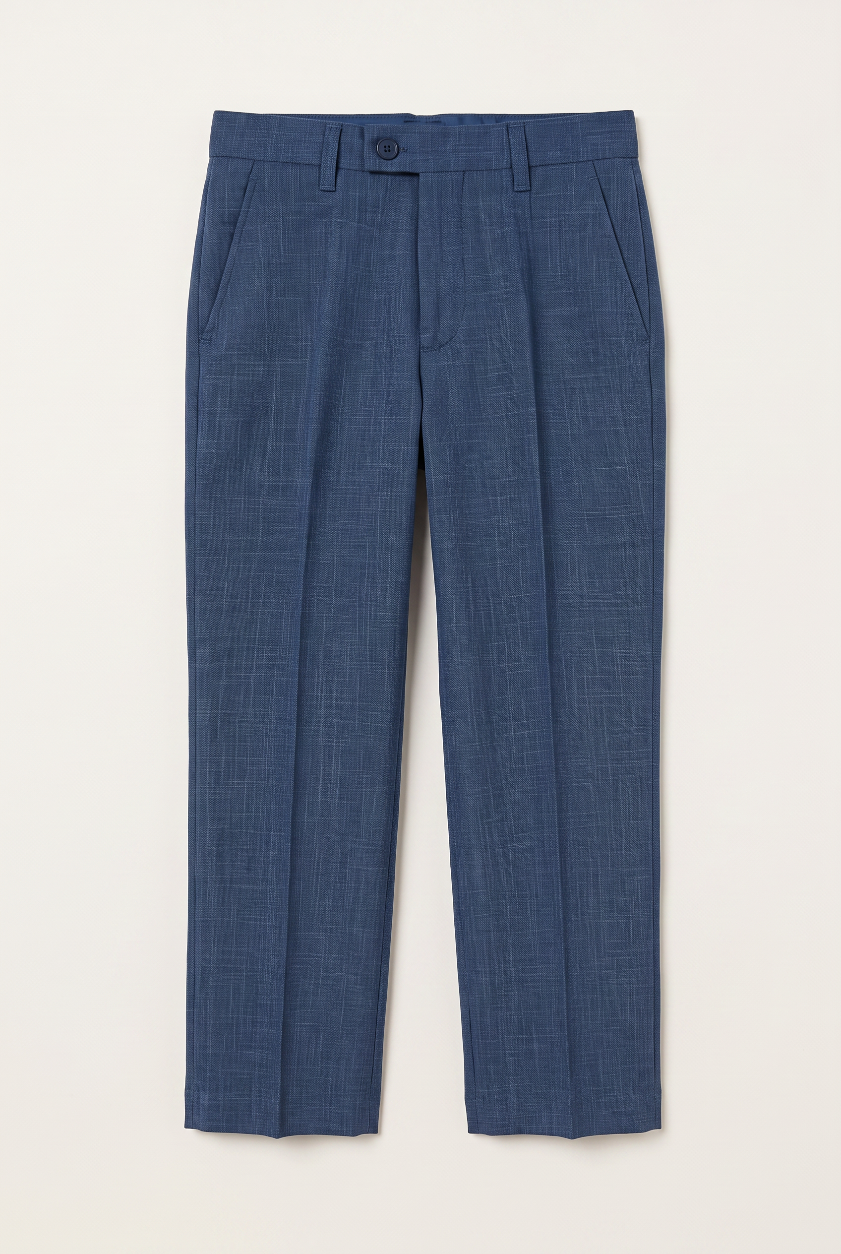 Front view of navy textured suit trousers for boys